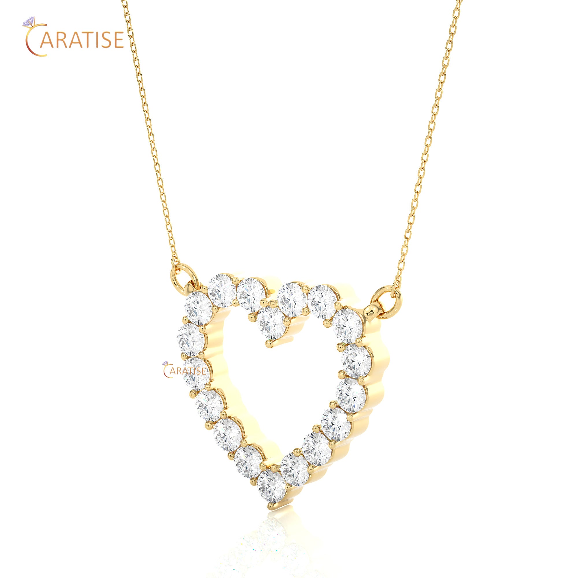 0.46 TDW Round Cut Moissanite Diamond Heart Pendant With Chain 925 Silver