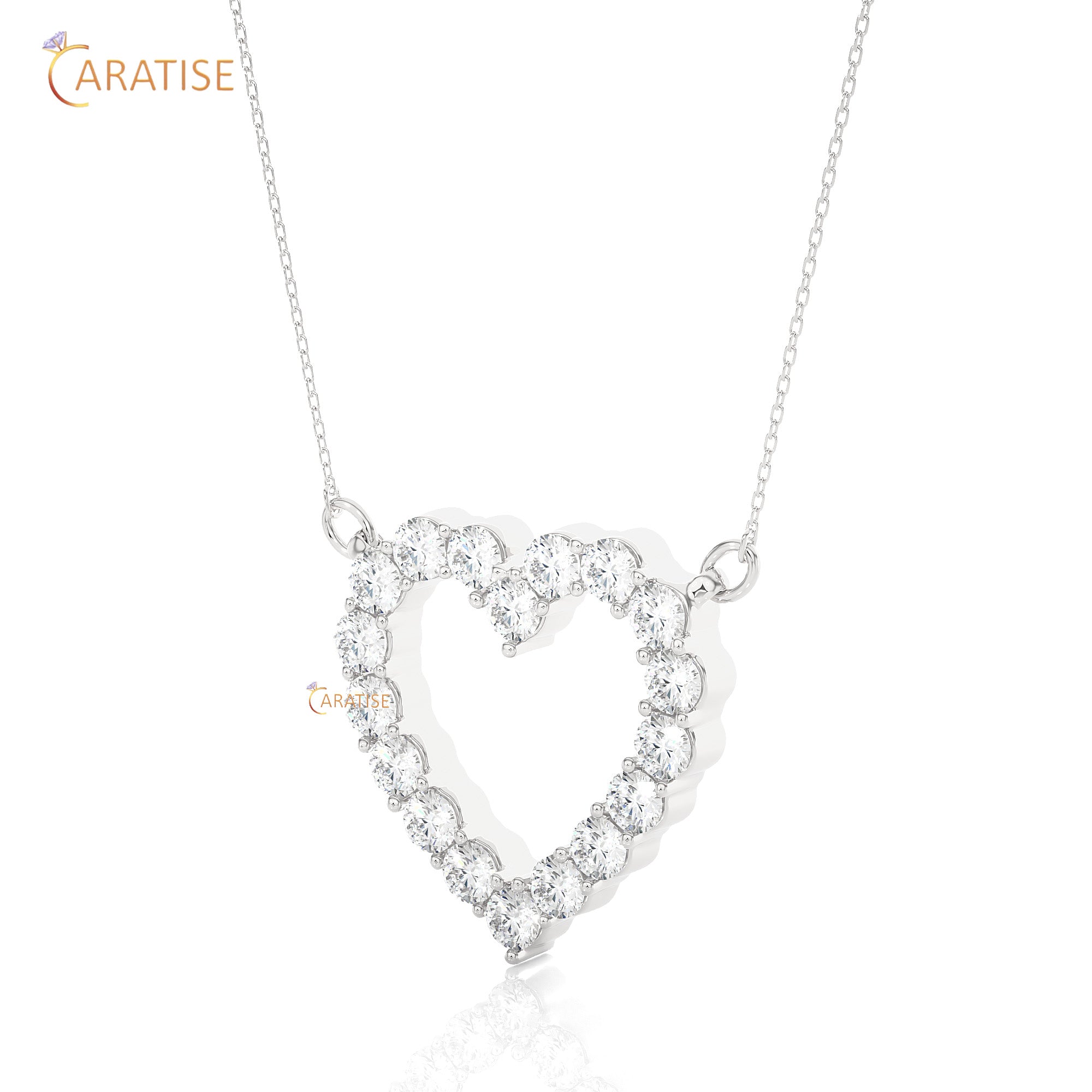 0.46 TDW Round Cut Moissanite Diamond Heart Pendant With Chain 925 Silver