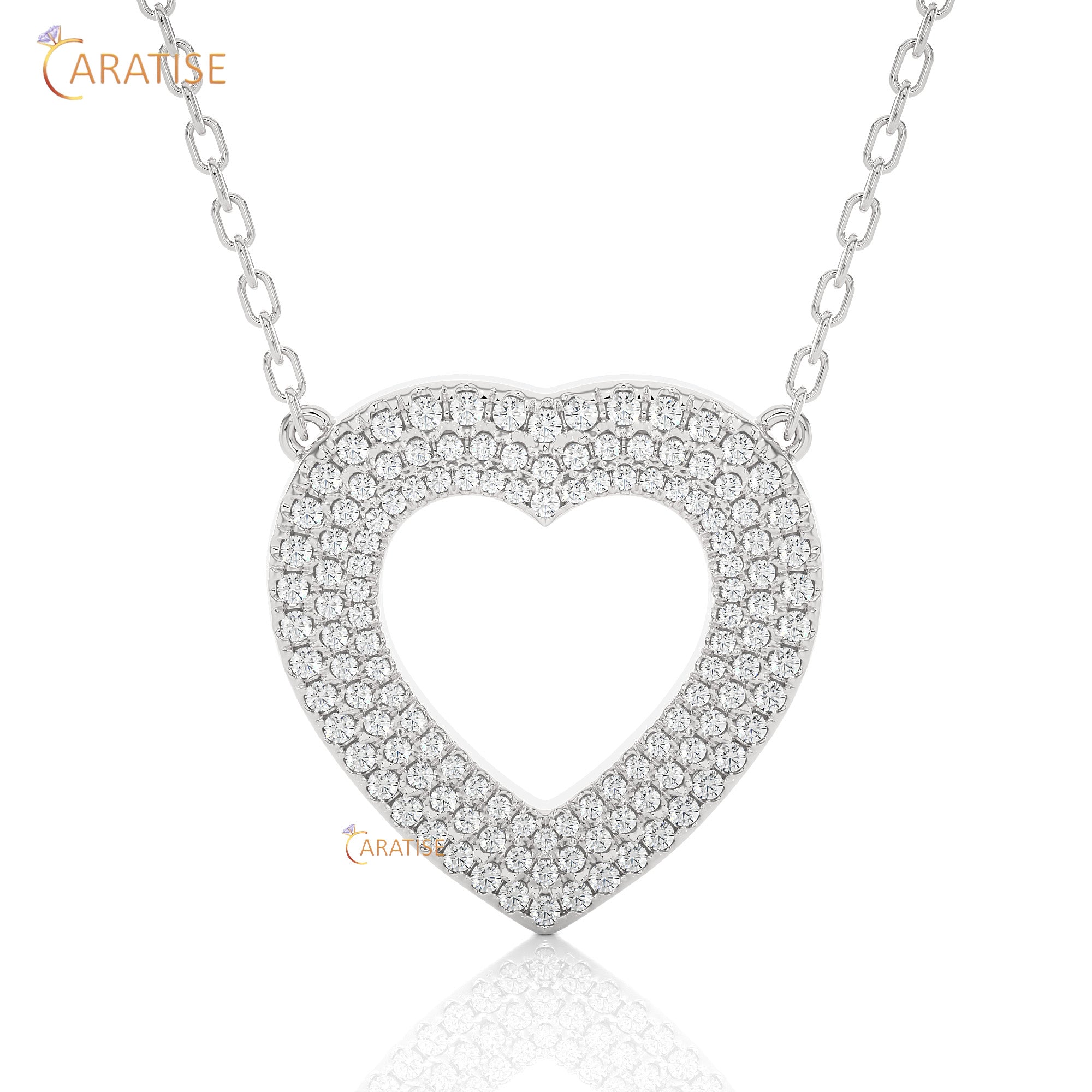 0.73 TDW Round Cut Moissanite Diamond Heart Pendant With Chain 925 Silver
