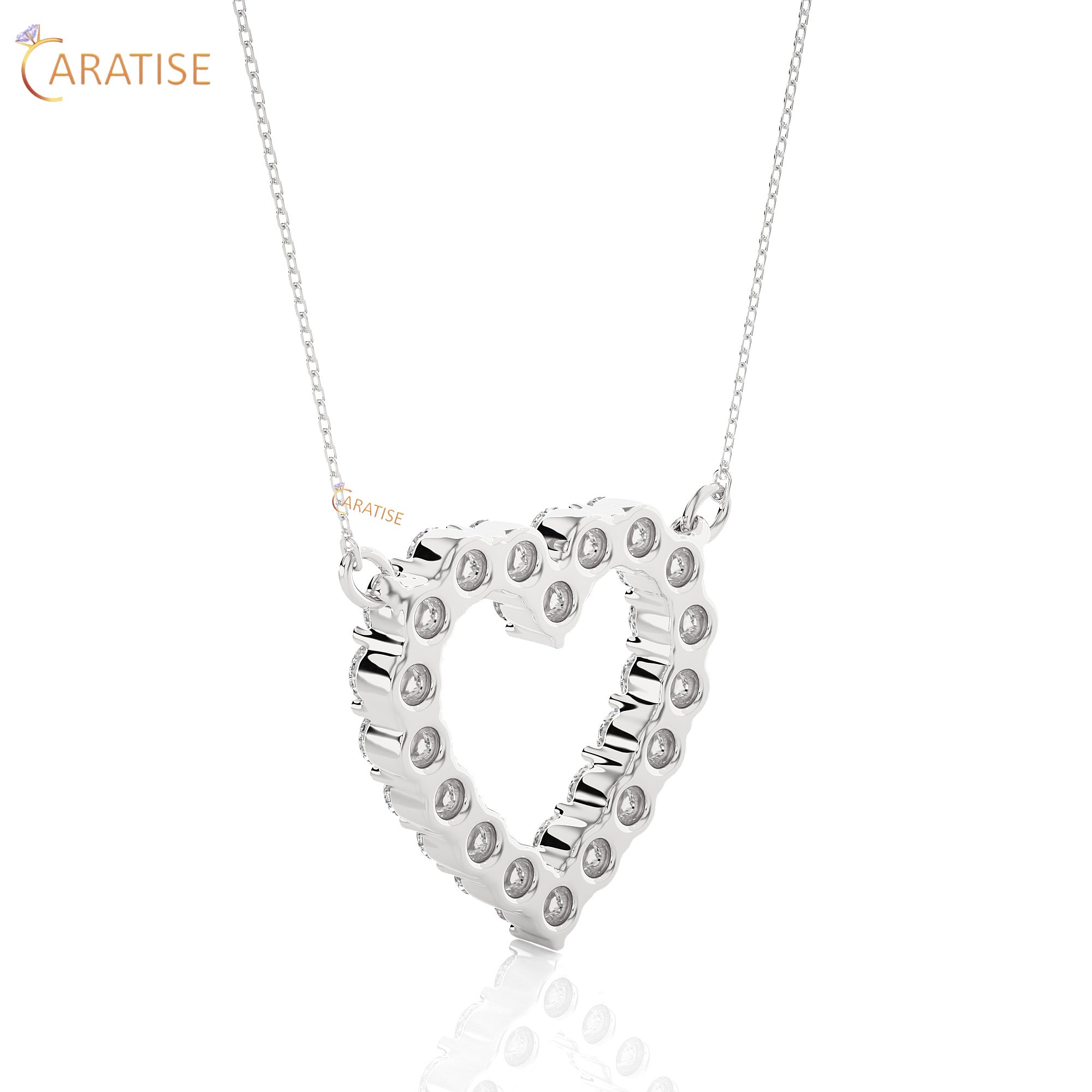 0.46 TDW Round Cut Moissanite Diamond Heart Pendant With Chain 925 Silver
