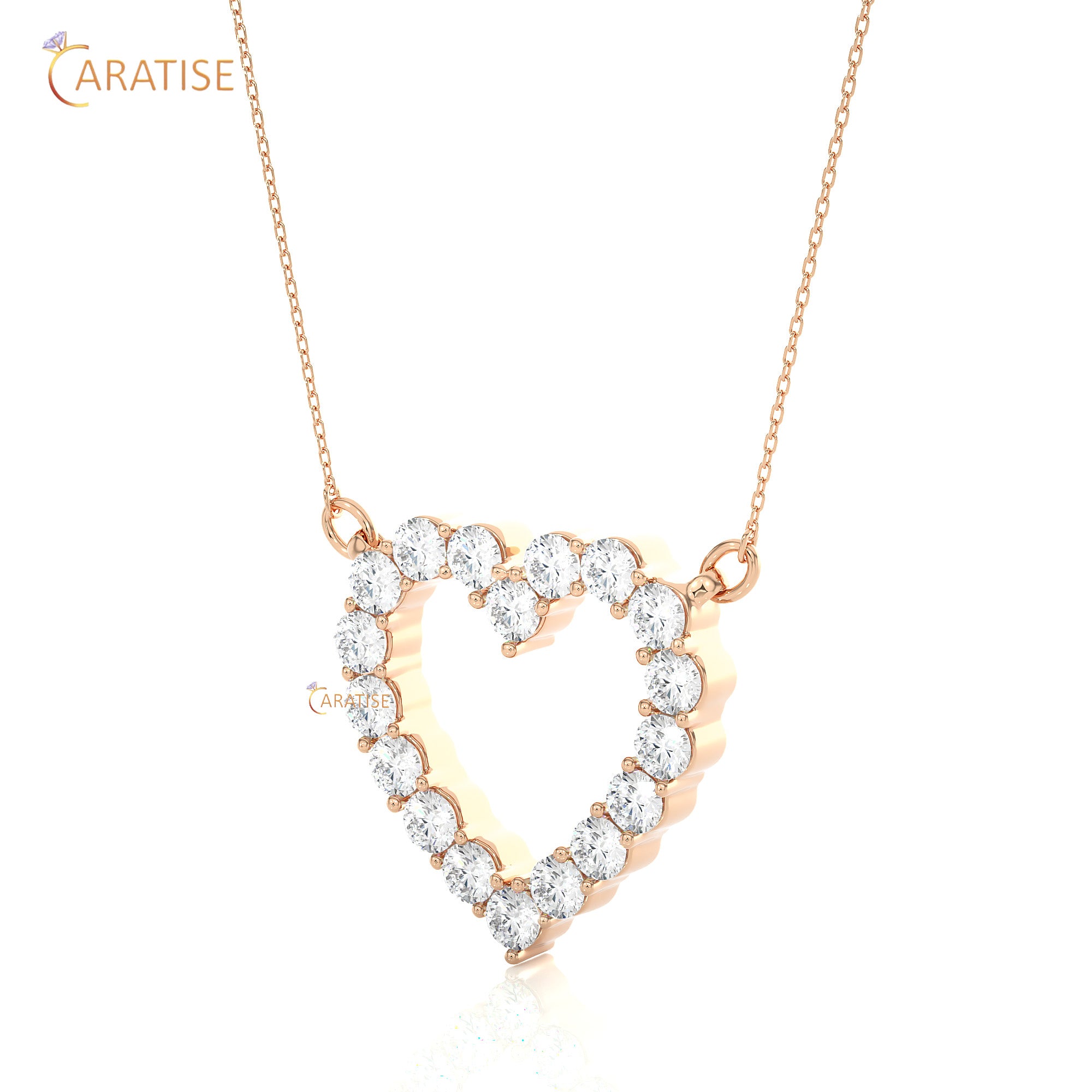 0.46 TDW Round Cut Moissanite Diamond Heart Pendant With Chain 925 Silver