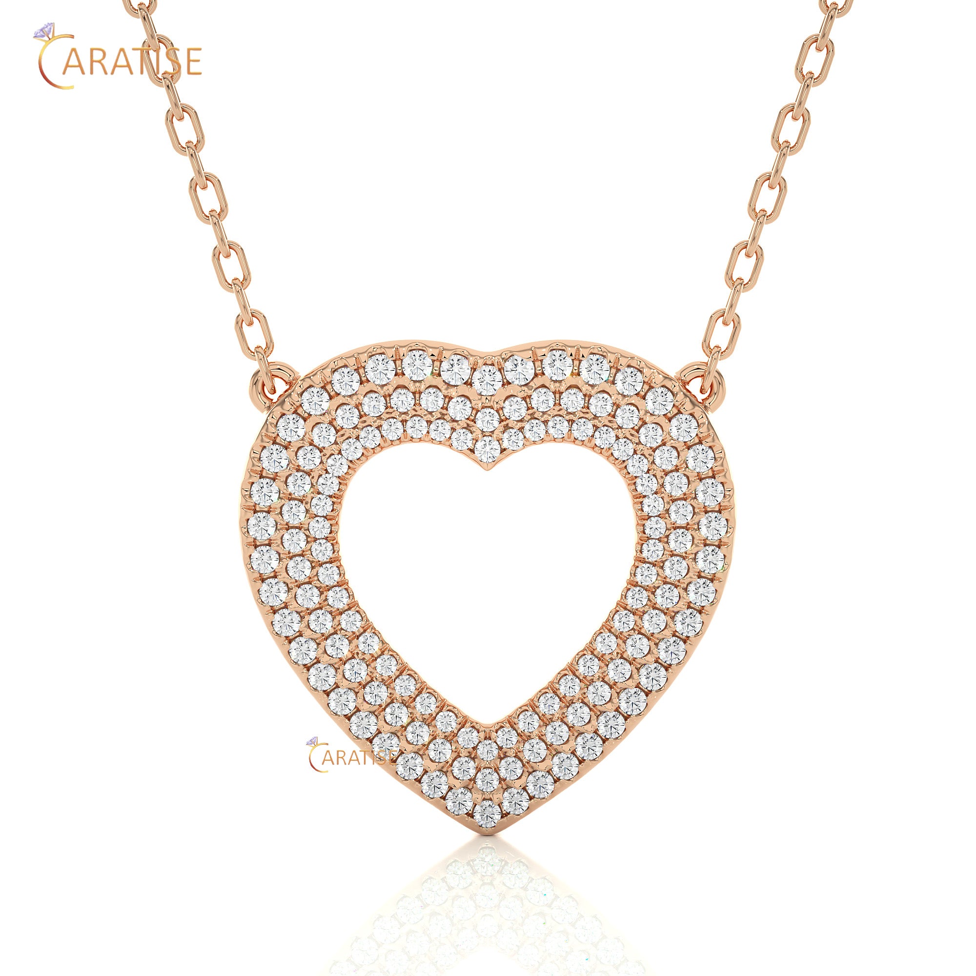 0.73 TDW Round Cut Moissanite Diamond Heart Pendant With Chain 925 Silver