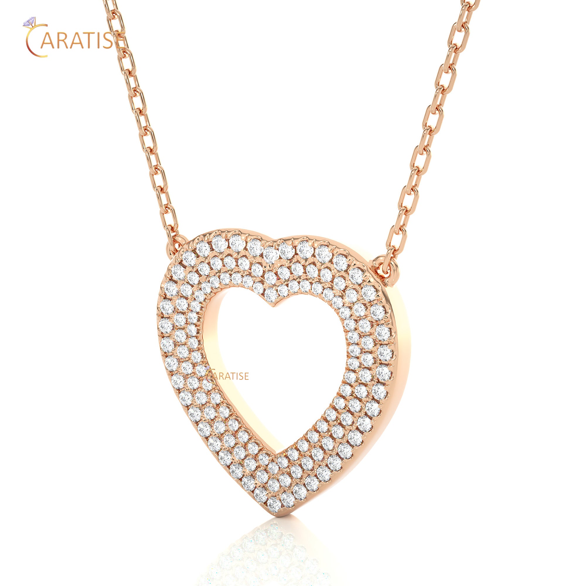 0.73 TDW Round Cut Moissanite Diamond Heart Pendant With Chain 925 Silver