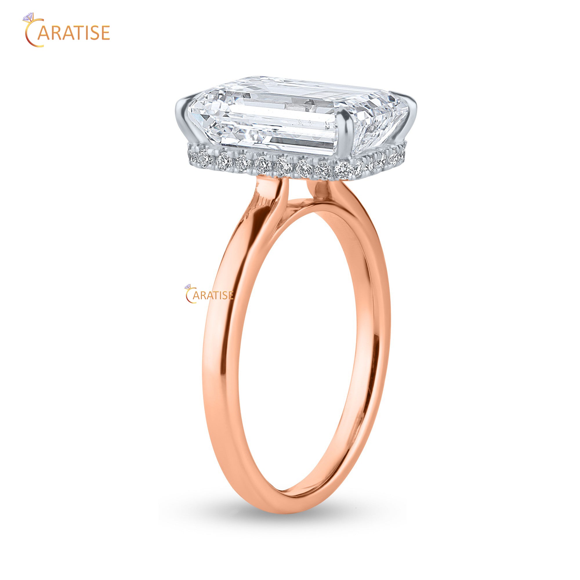 4.64 TDW Round & Emerald Cut Moissanite Diamond Hidden Halo Ring 925 Silver