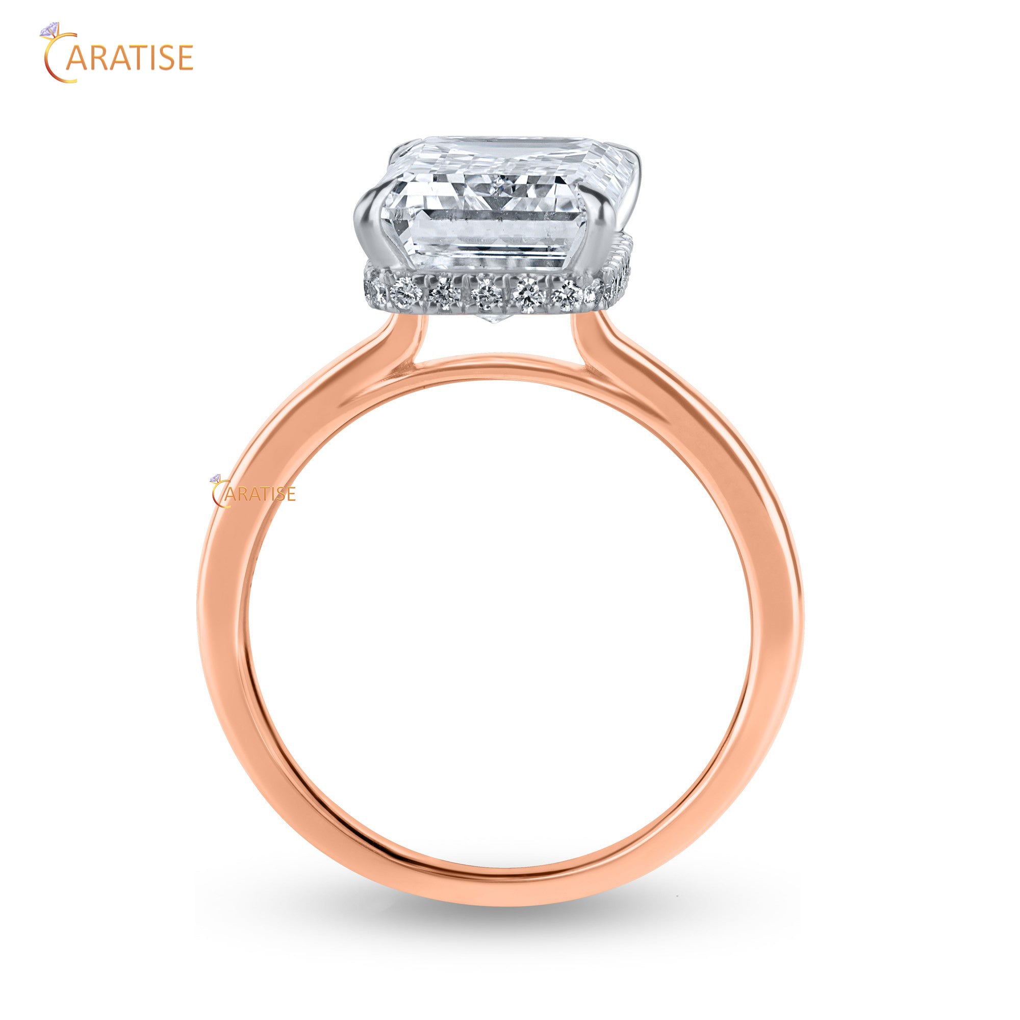 4.64 TDW Round & Emerald Cut Moissanite Diamond Hidden Halo Ring 925 Silver