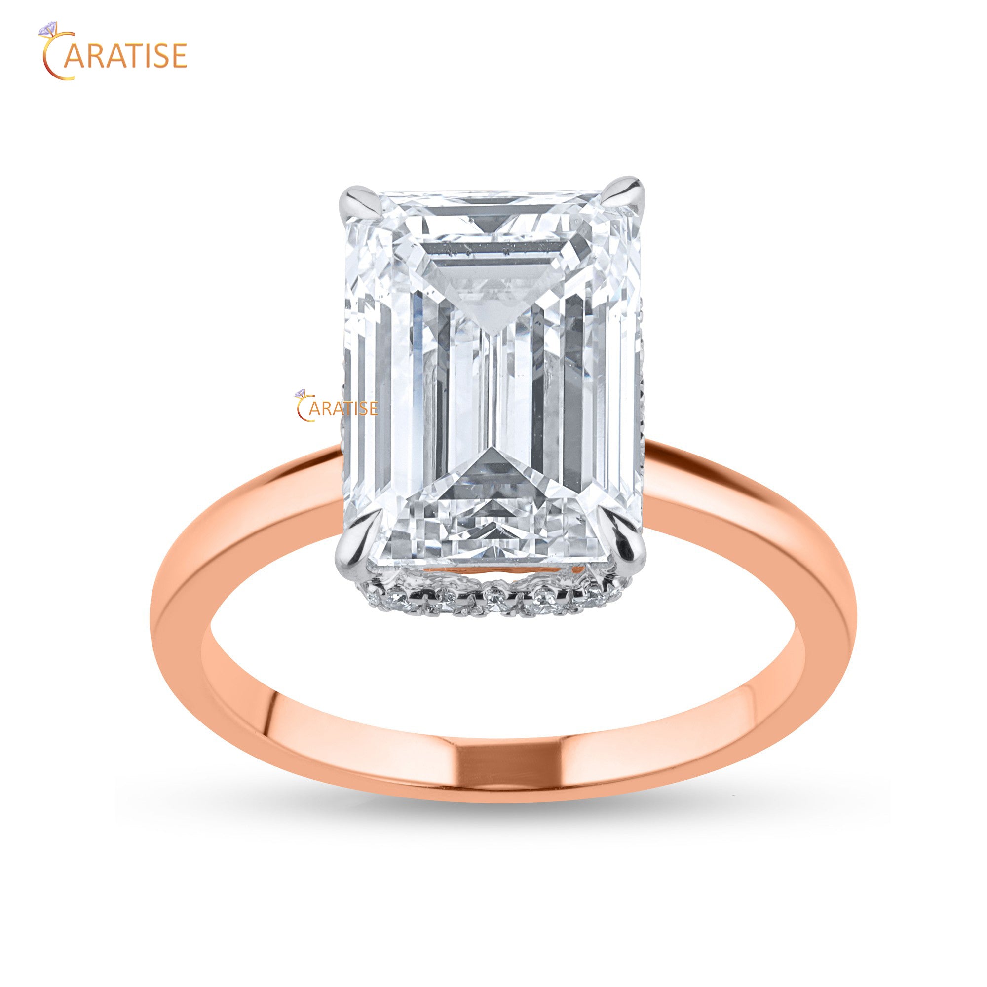 4.64 TDW Round & Emerald Cut Moissanite Diamond Hidden Halo Ring 925 Silver