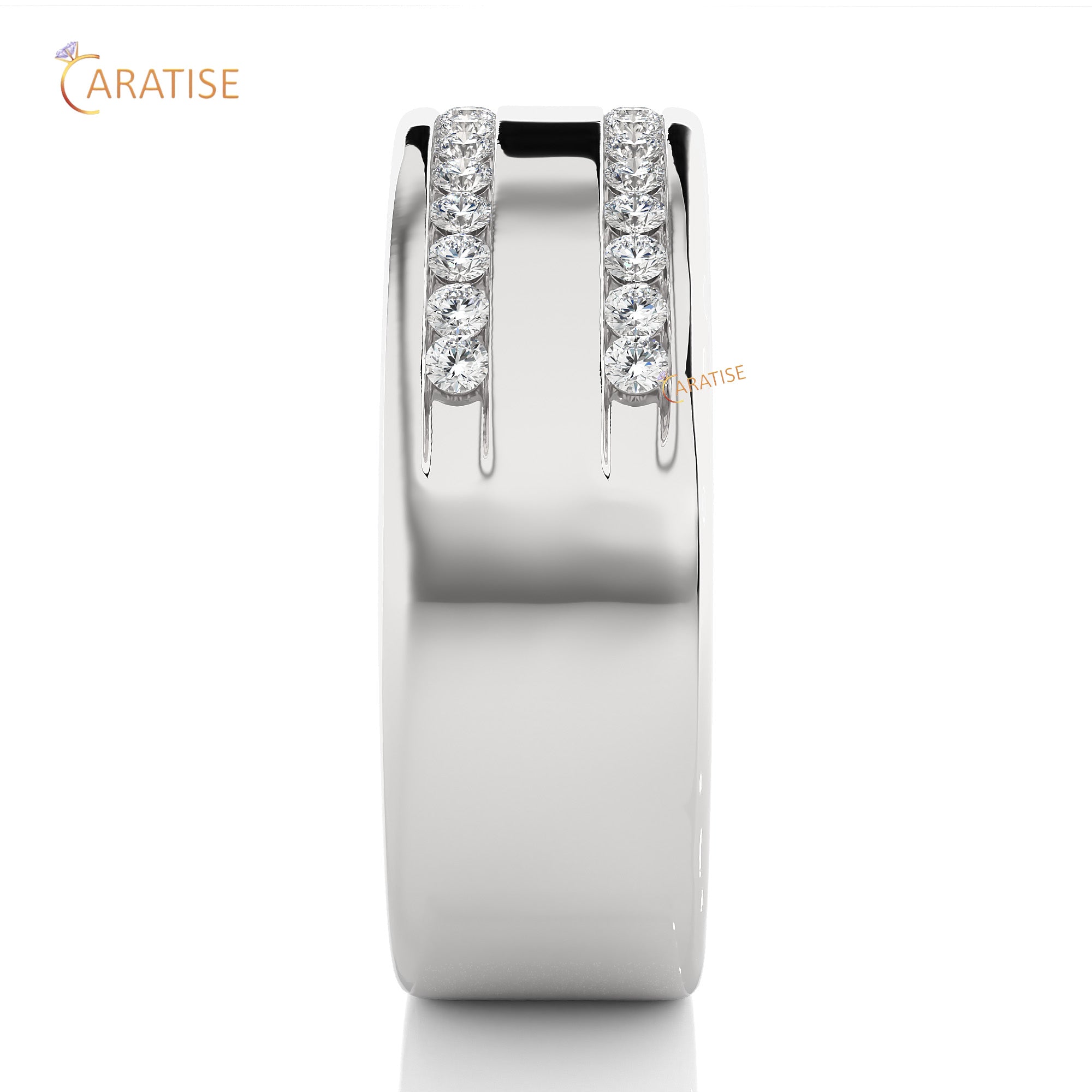 0.46 TDW Round Cut Mossiante Diamond Men's Band Ring 925 Silver