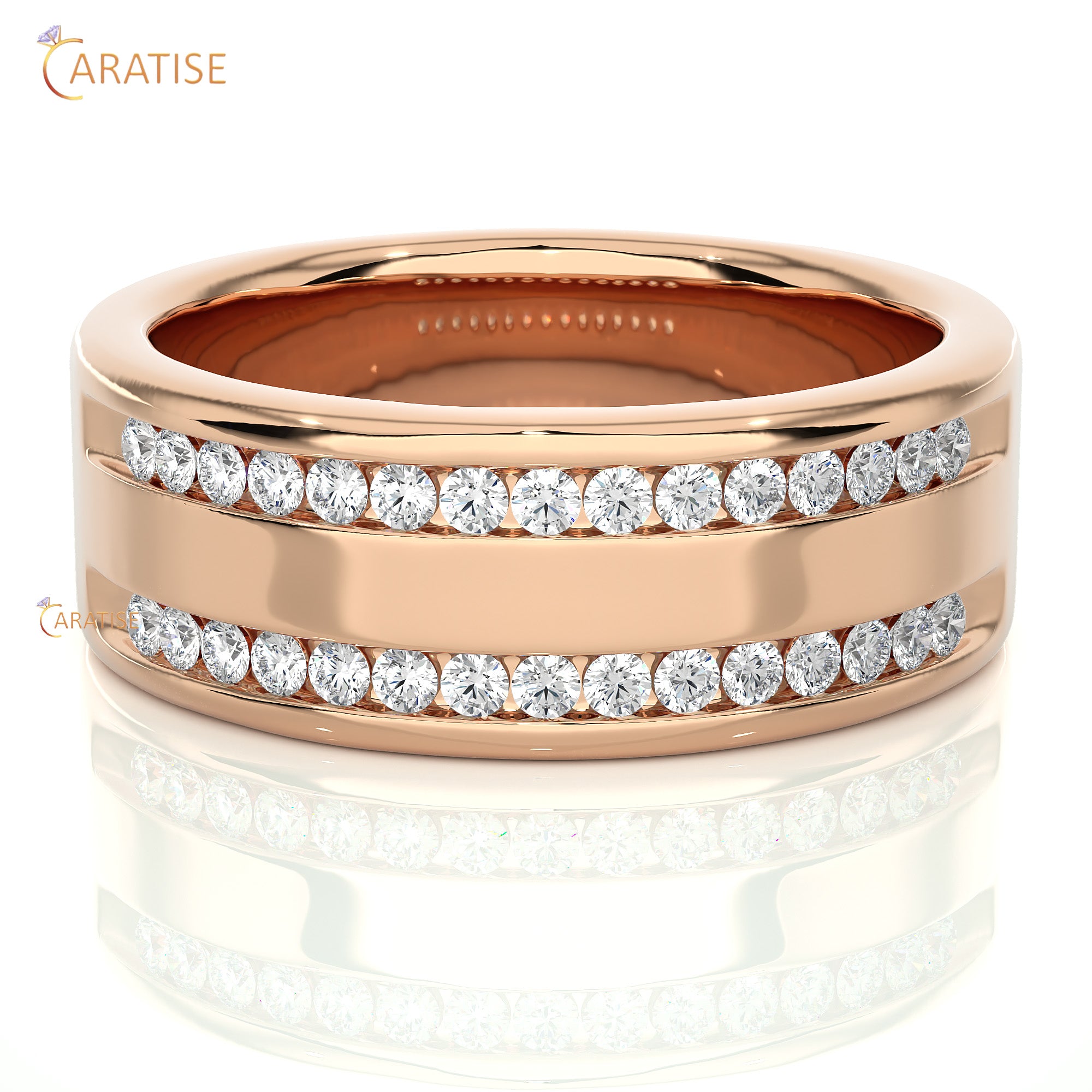 0.46 TDW Round Cut Mossiante Diamond Men's Band Ring 925 Silver