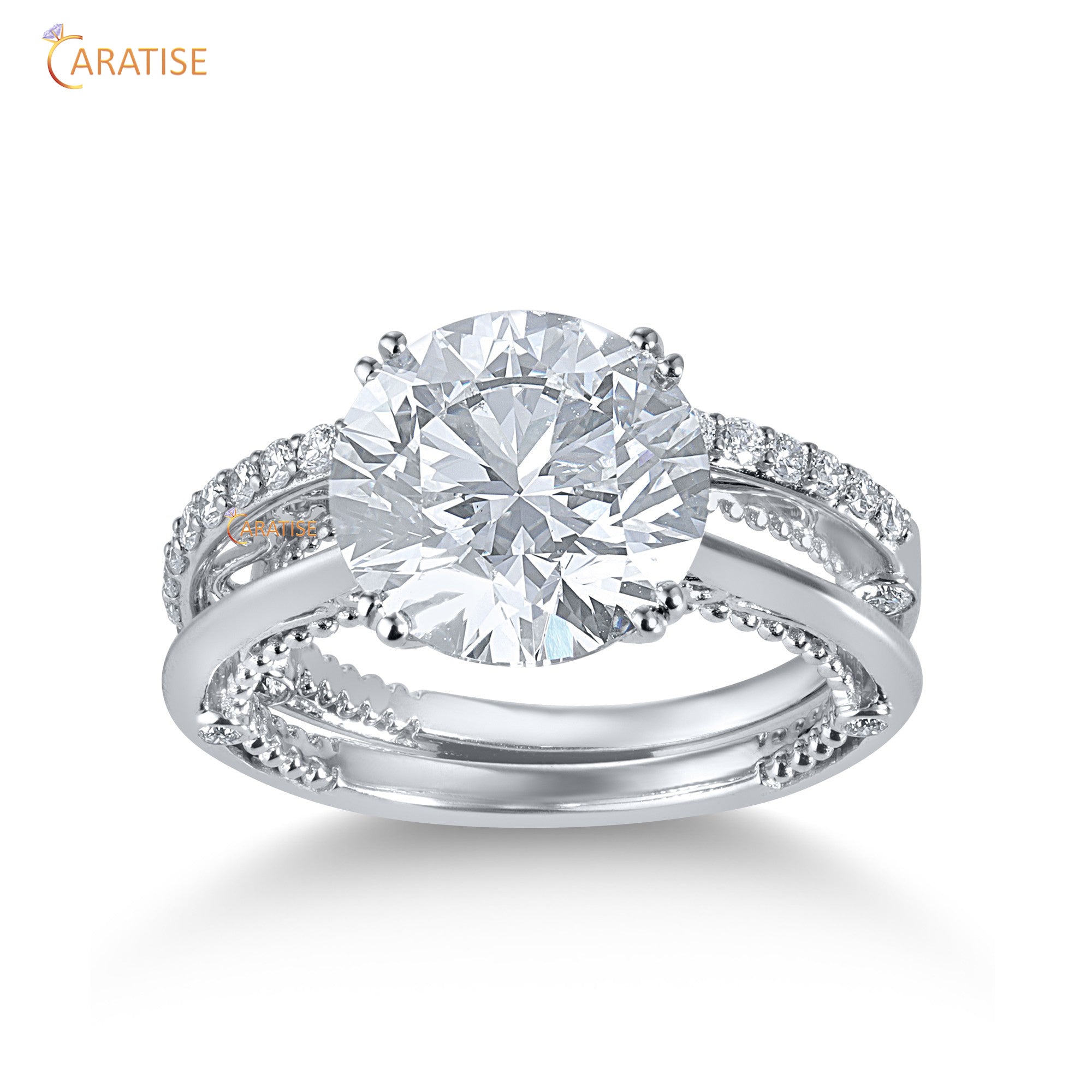 5.47 TDW Round Cut Mossiante Diamond Ring with Band 925 Silver