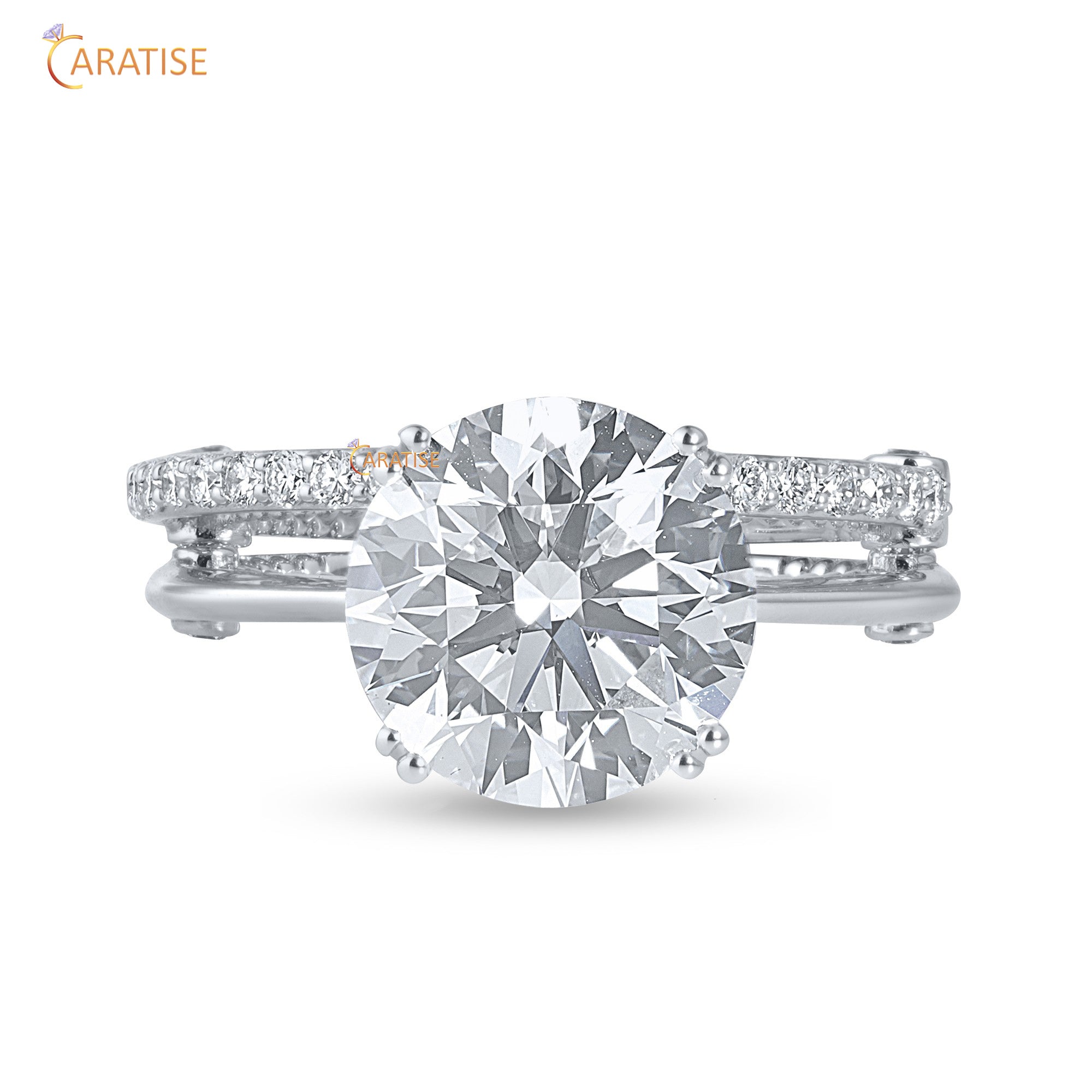 5.47 TDW Round Cut Mossiante Diamond Ring with Band 925 Silver