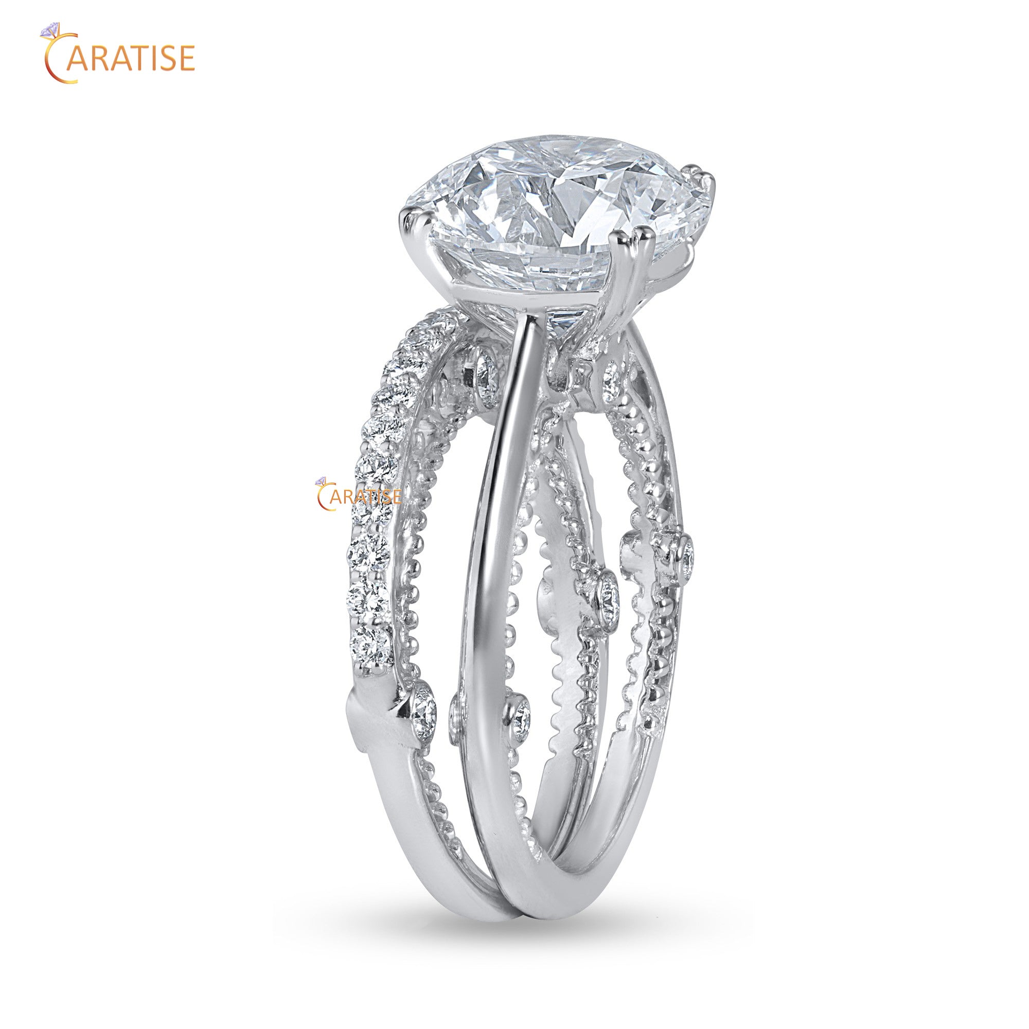 5.47 TDW Round Cut Mossiante Diamond Ring with Band 925 Silver