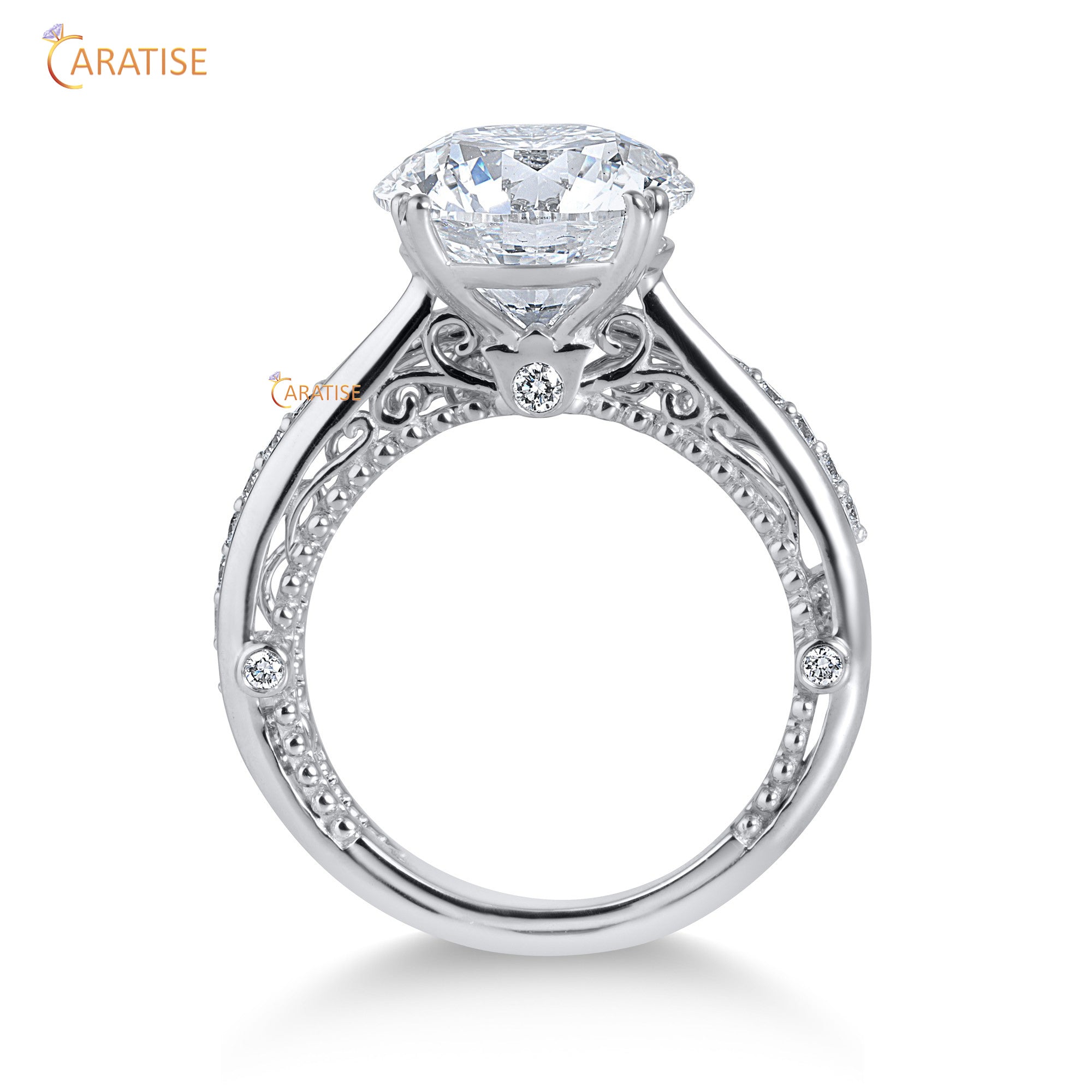 5.47 TDW Round Cut Mossiante Diamond Ring with Band 925 Silver