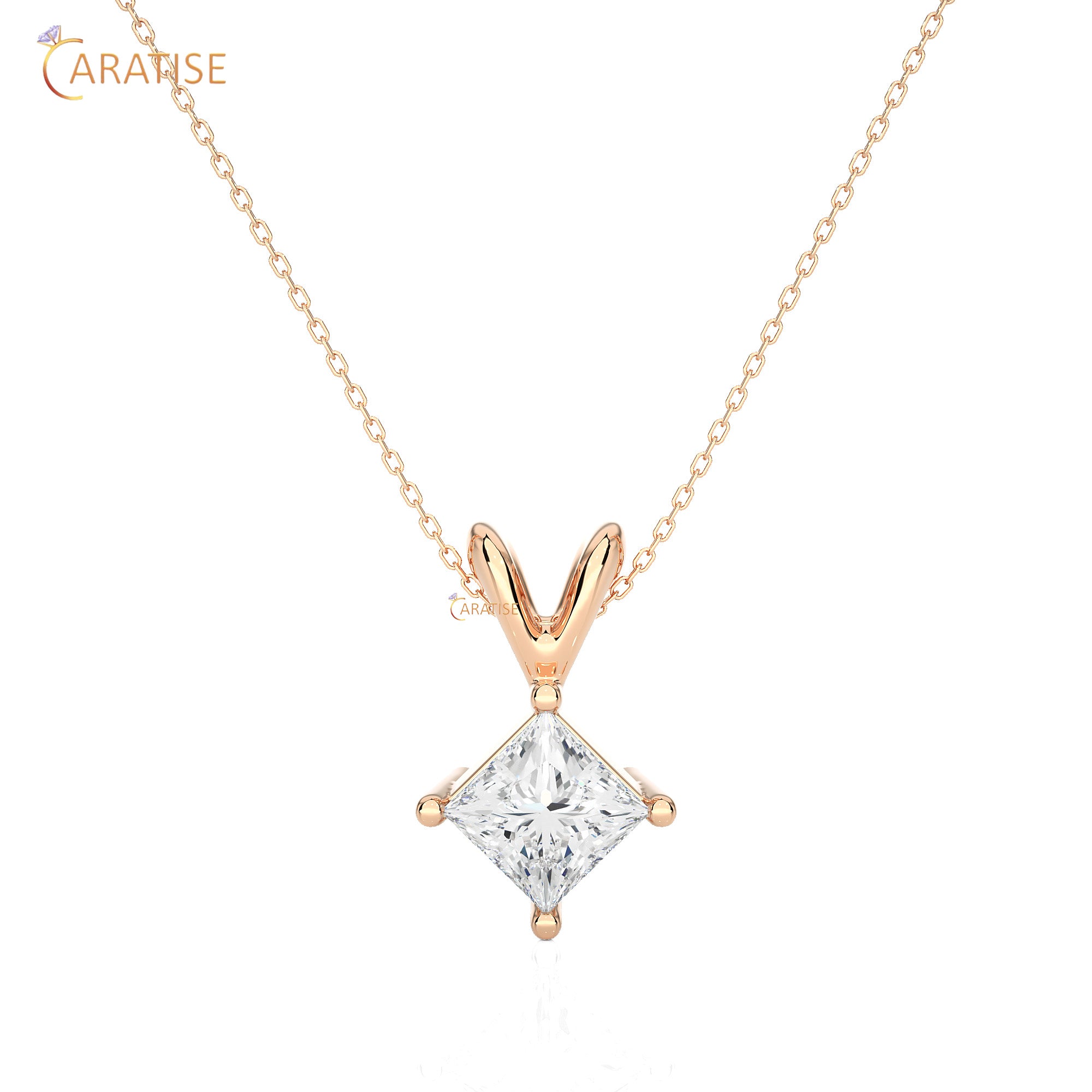 0.50 TDW Princess Cut Moissanite Diamond Solitaire Pendant With Chain 925 Silver