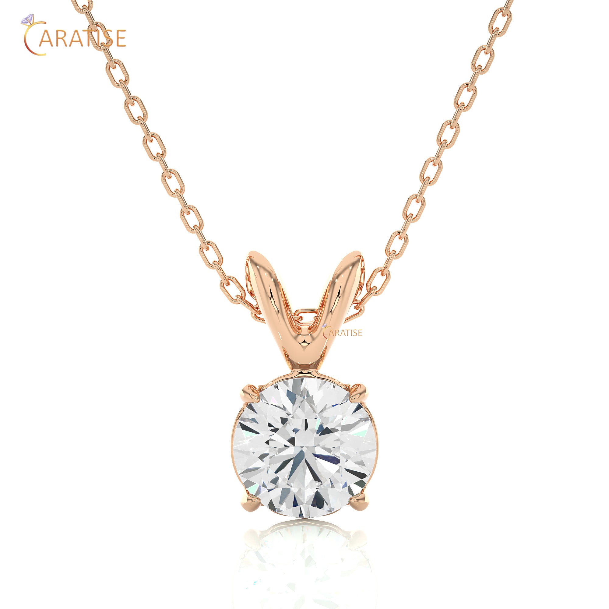 0.59 TDW Round Cut Moissanite Diamond Solitaire Pendant With Chain 925 Silver