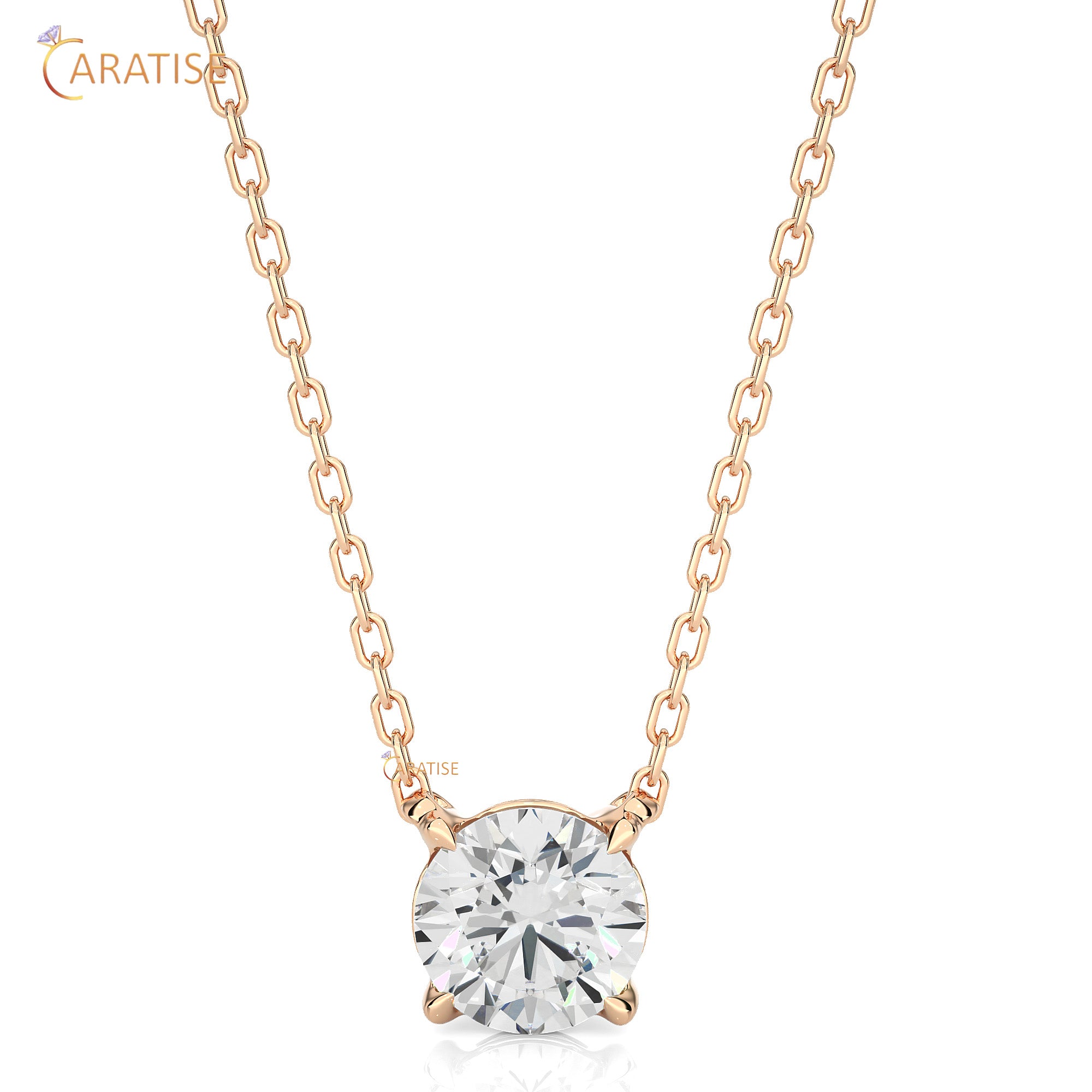 1.03 TDW Round Cut Moissanite Diamond Solitaire Pendant With Chain 925 Silver