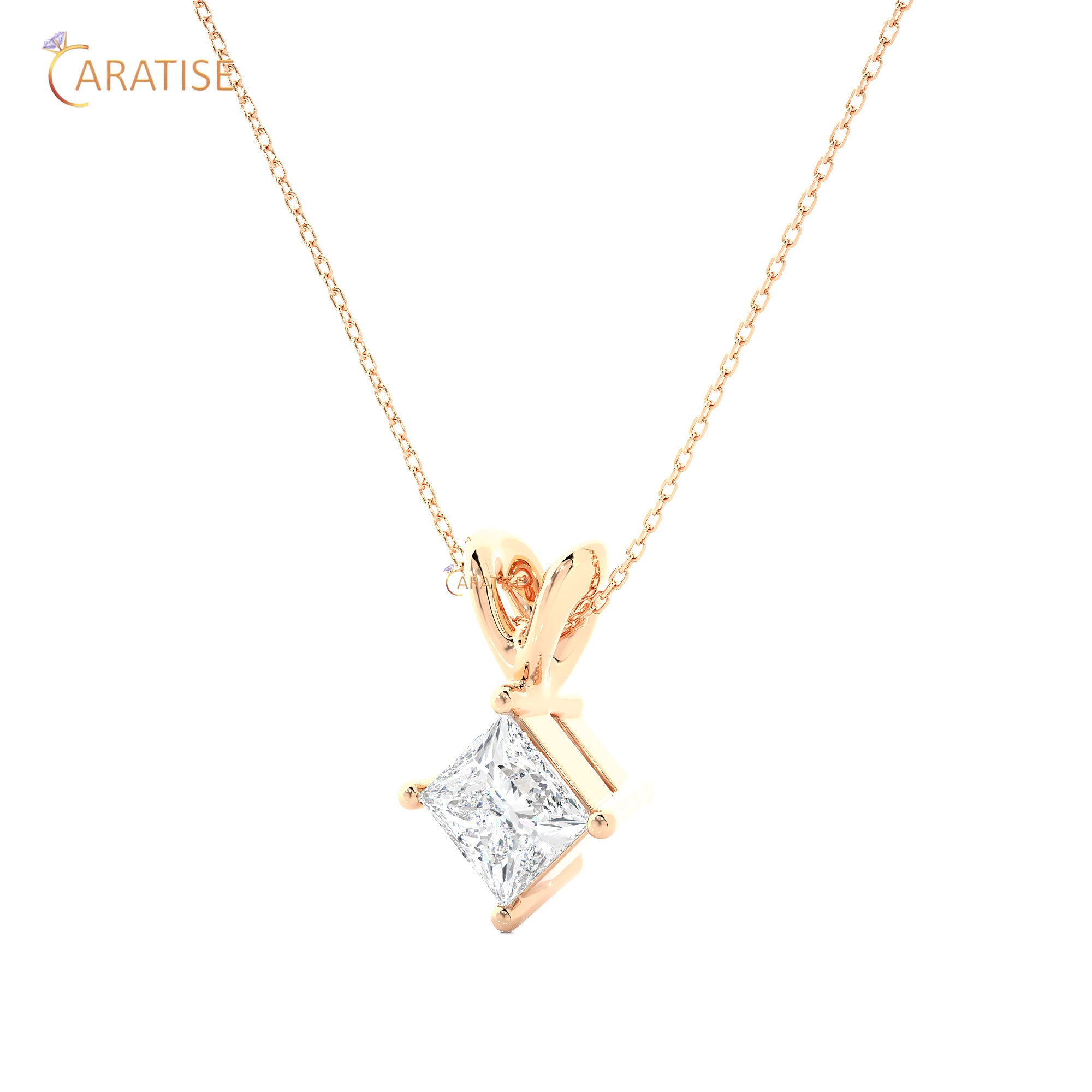 0.50 TDW Princess Cut Moissanite Diamond Solitaire Pendant With Chain 925 Silver
