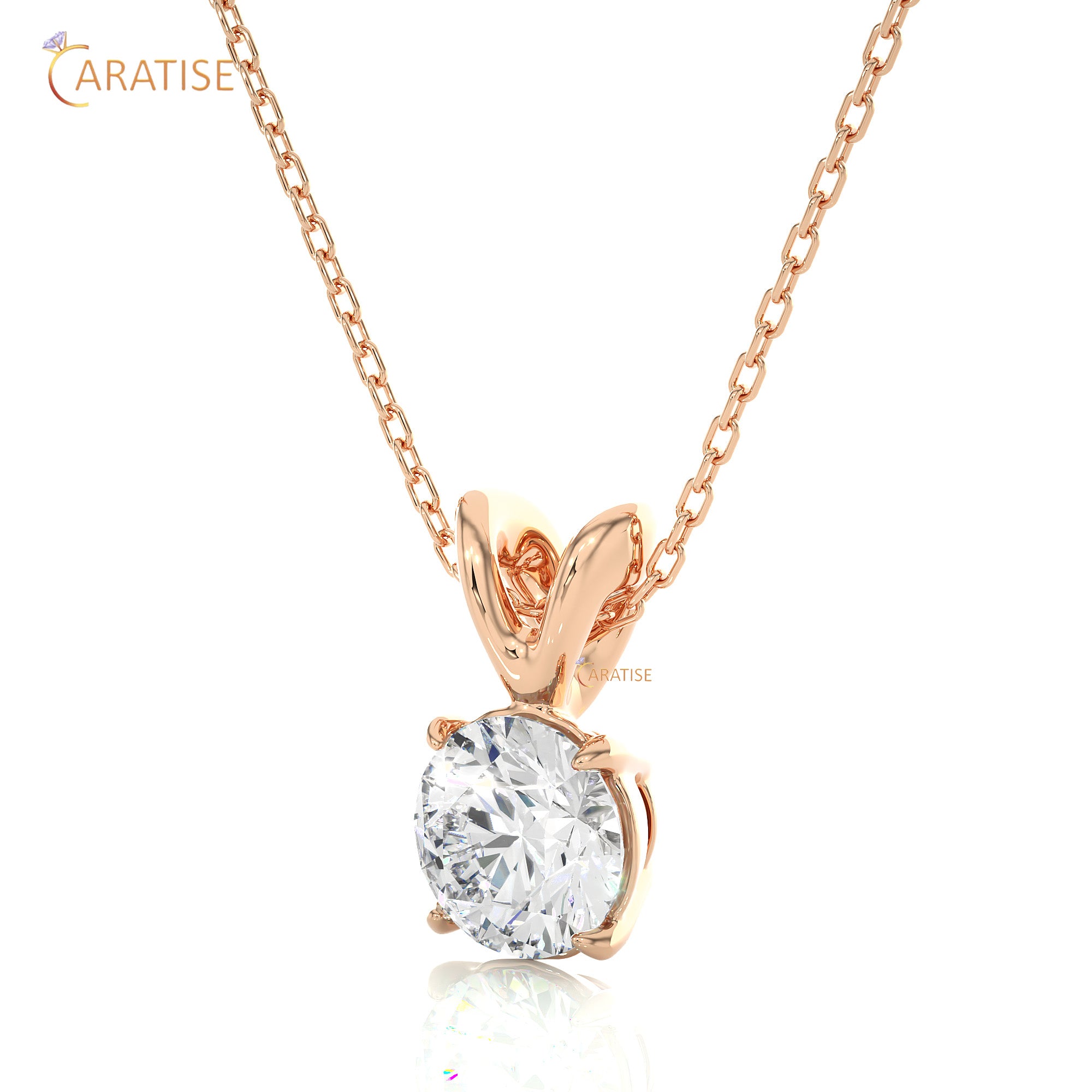 0.59 TDW Round Cut Moissanite Diamond Solitaire Pendant With Chain 925 Silver