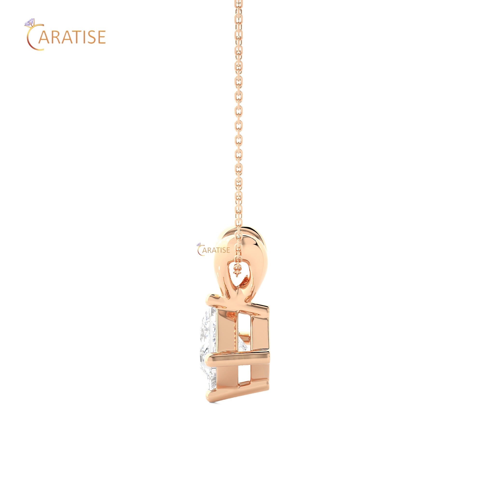 0.50 TDW Princess Cut Moissanite Diamond Solitaire Pendant With Chain 925 Silver