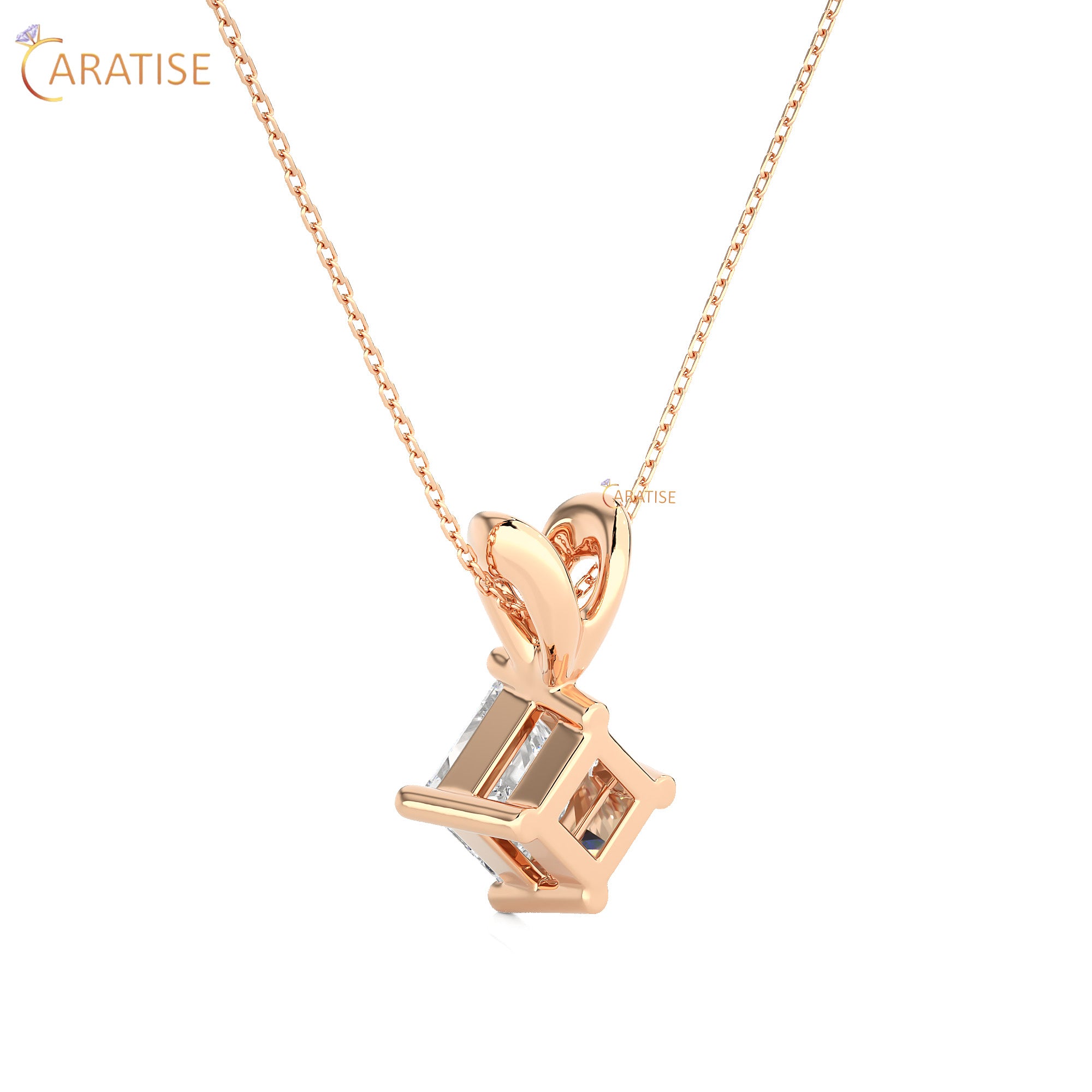 0.50 TDW Princess Cut Moissanite Diamond Solitaire Pendant With Chain 925 Silver