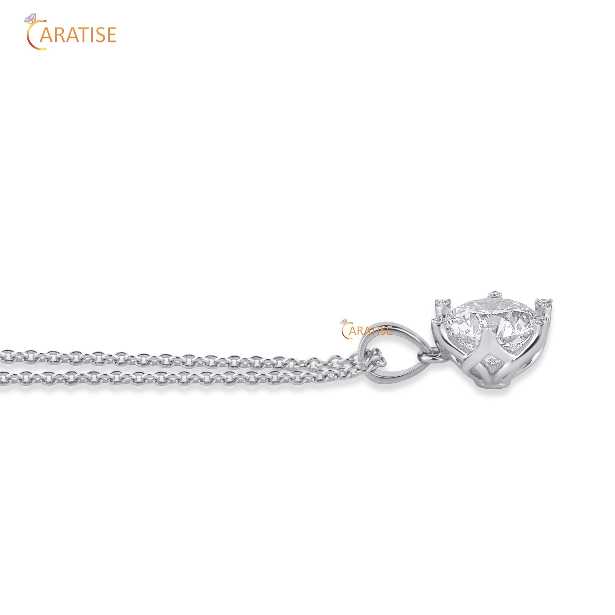 3.06 TDW Round Cut Moissanite Diamond Custom Pendant With Chain 925 Silver