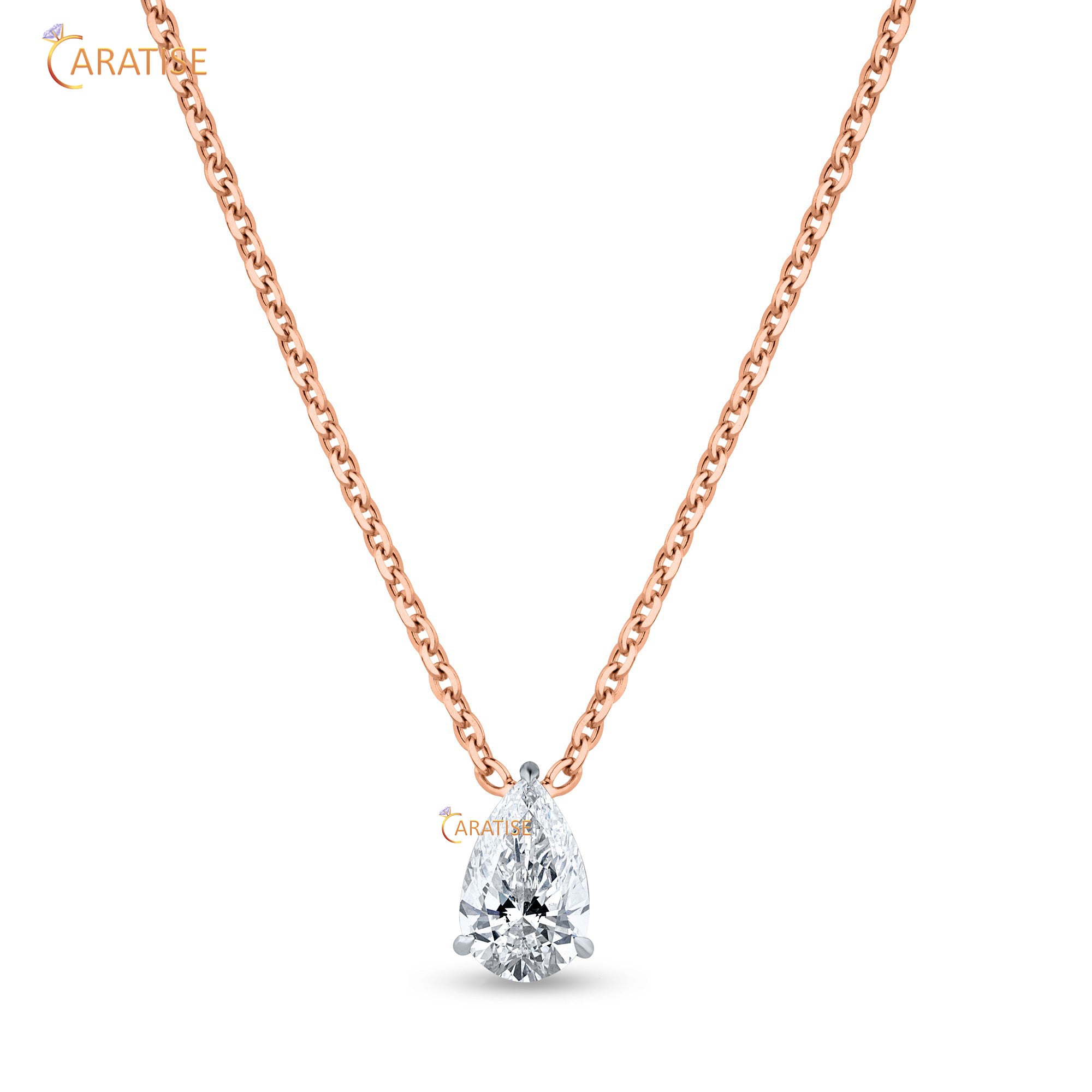 1.09 TDW Pear Cut Moissanite Diamond Solitaire Pendant With Chain 925 Silver