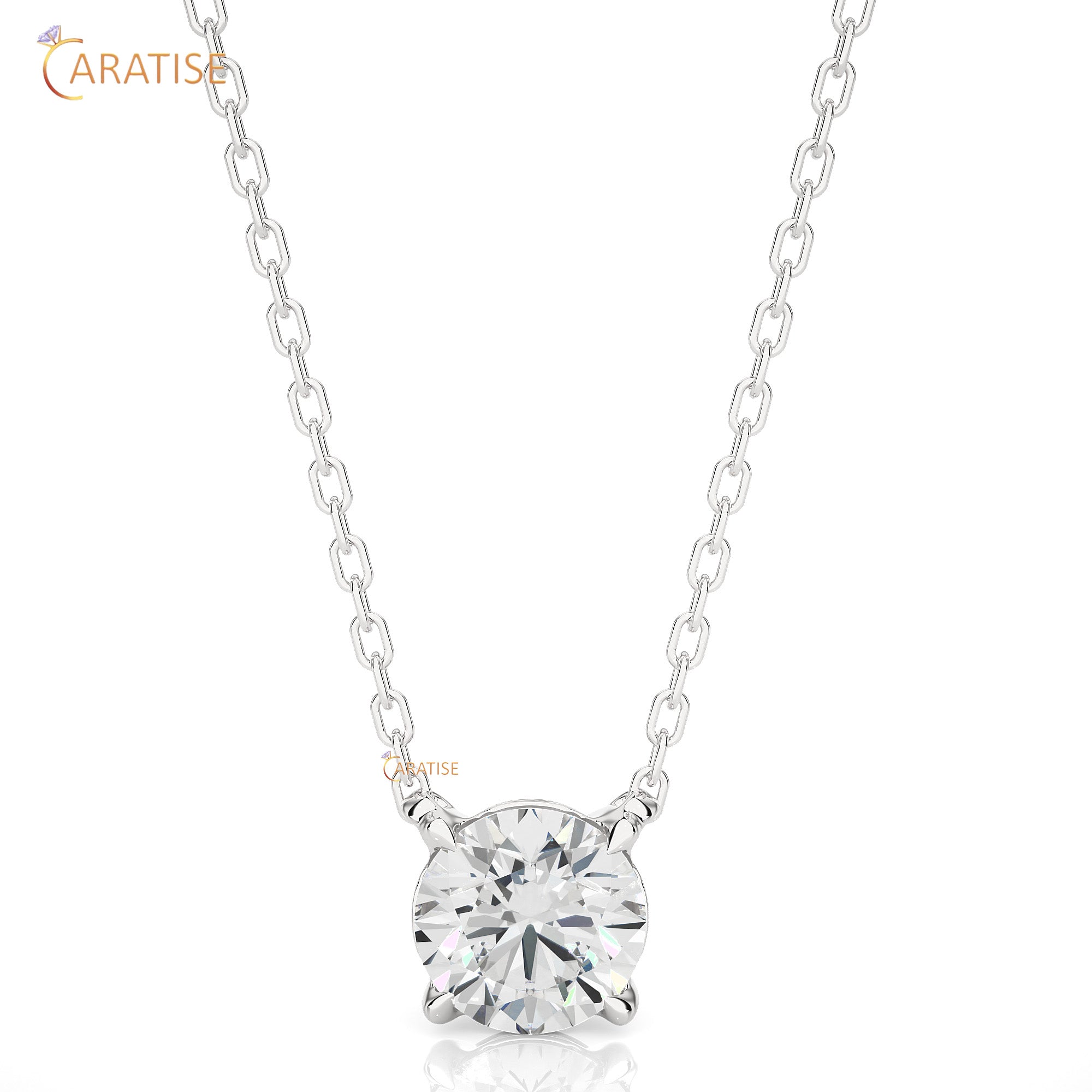 1.03 TDW Round Cut Moissanite Diamond Solitaire Pendant With Chain 925 Silver