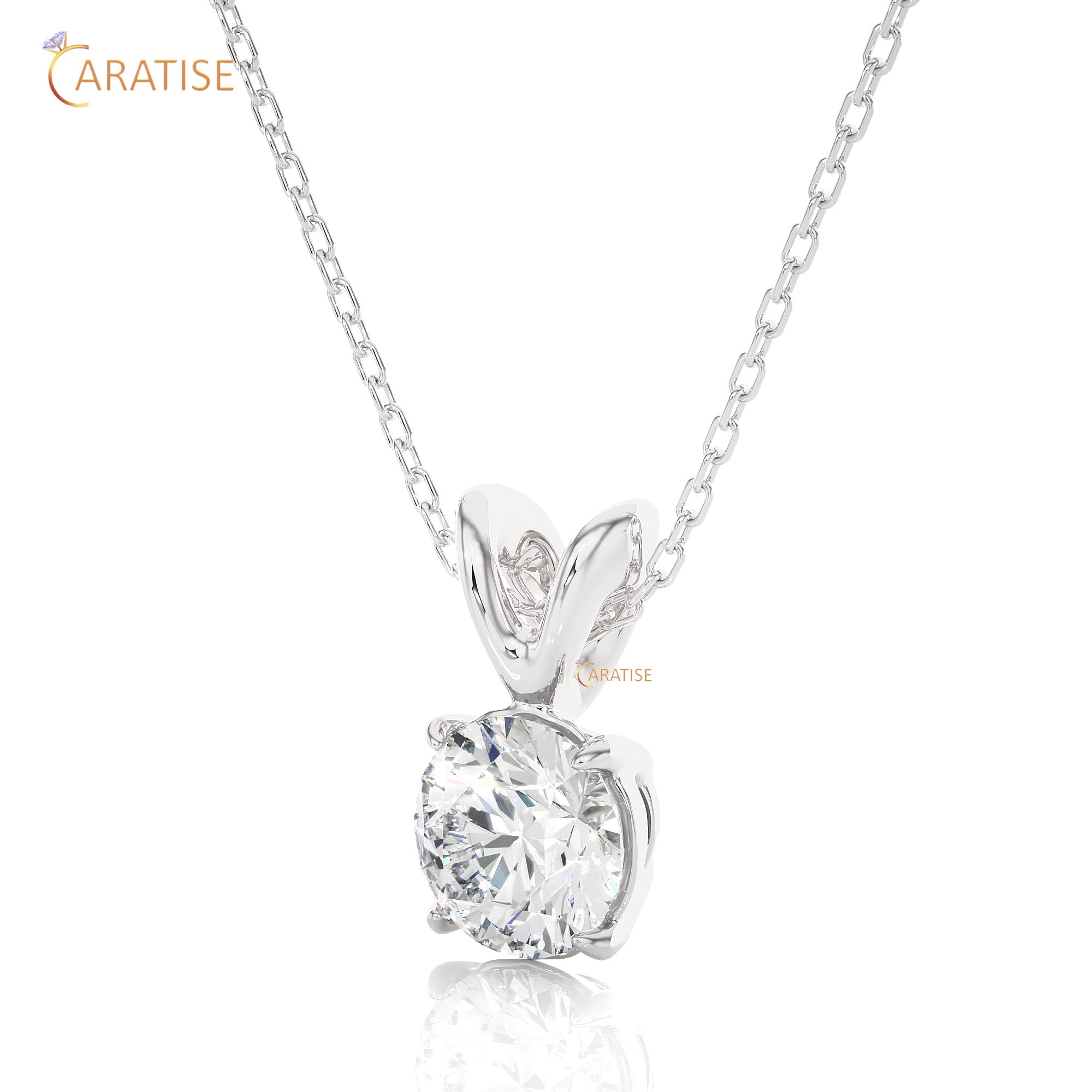 0.59 TDW Round Cut Moissanite Diamond Solitaire Pendant With Chain 925 Silver