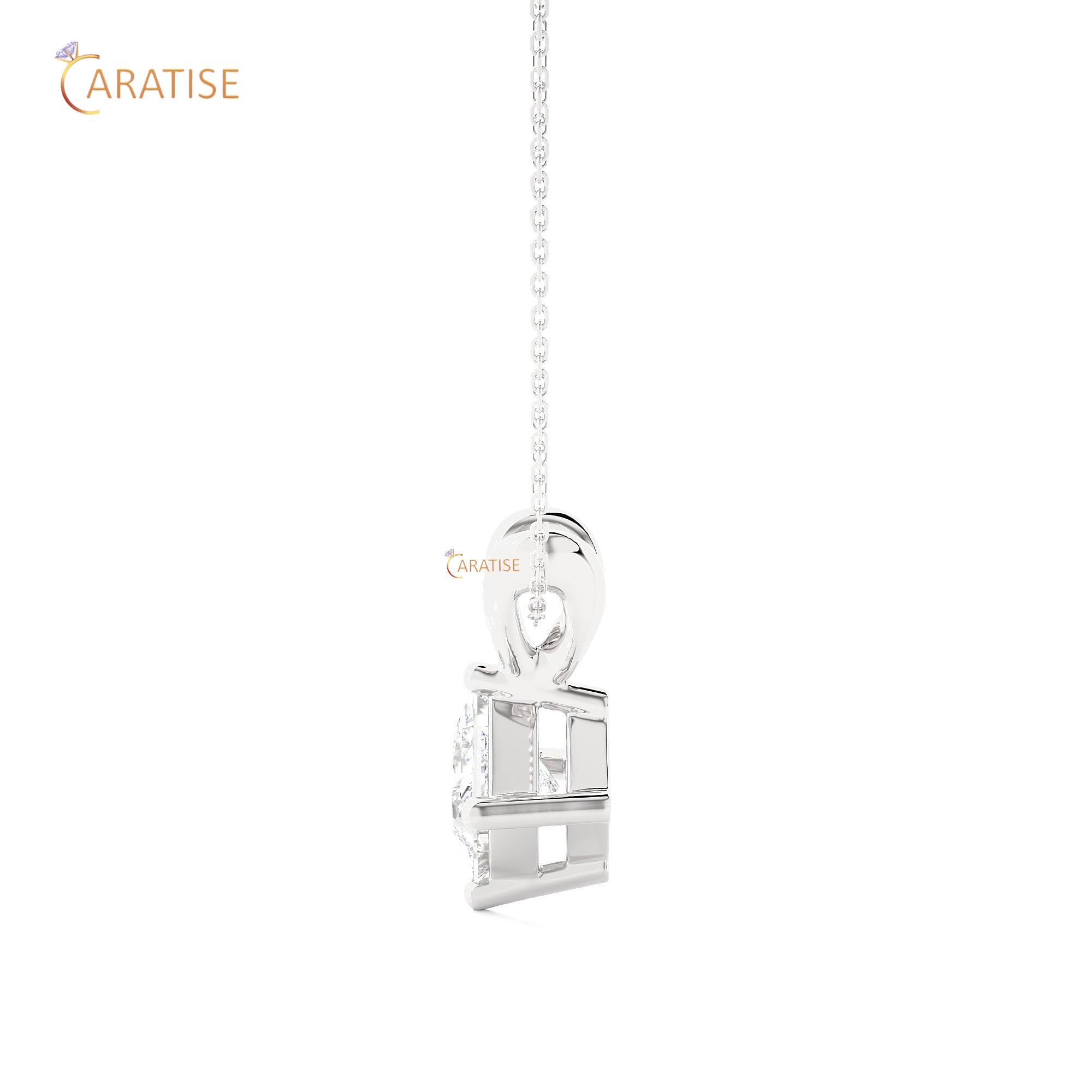 0.50 TDW Princess Cut Moissanite Diamond Solitaire Pendant With Chain 925 Silver