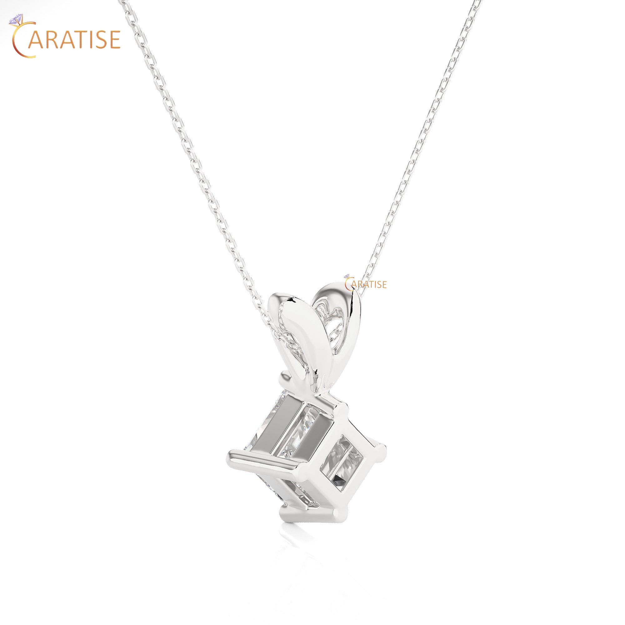 0.50 TDW Princess Cut Moissanite Diamond Solitaire Pendant With Chain 925 Silver