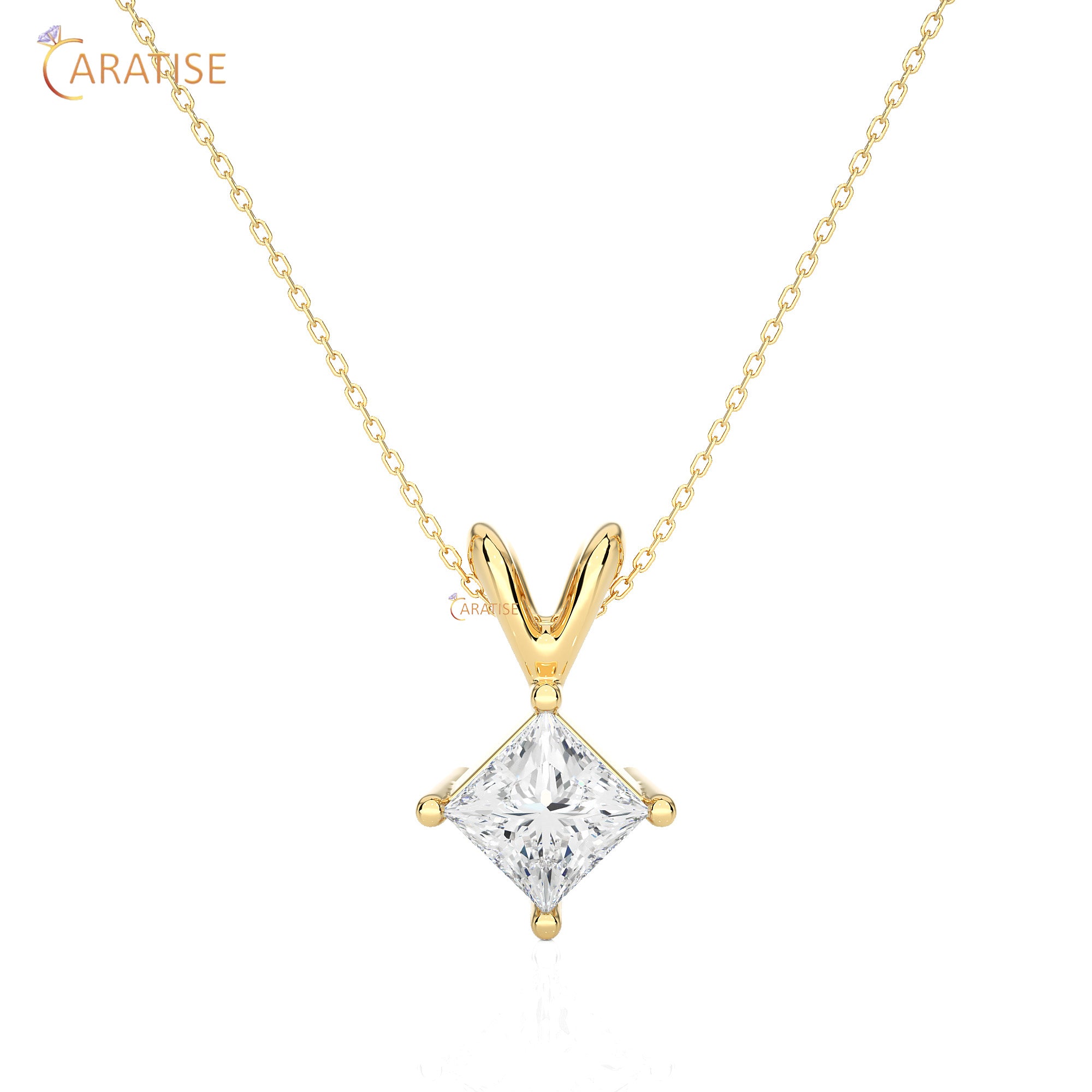 0.50 TDW Princess Cut Moissanite Diamond Solitaire Pendant With Chain 925 Silver