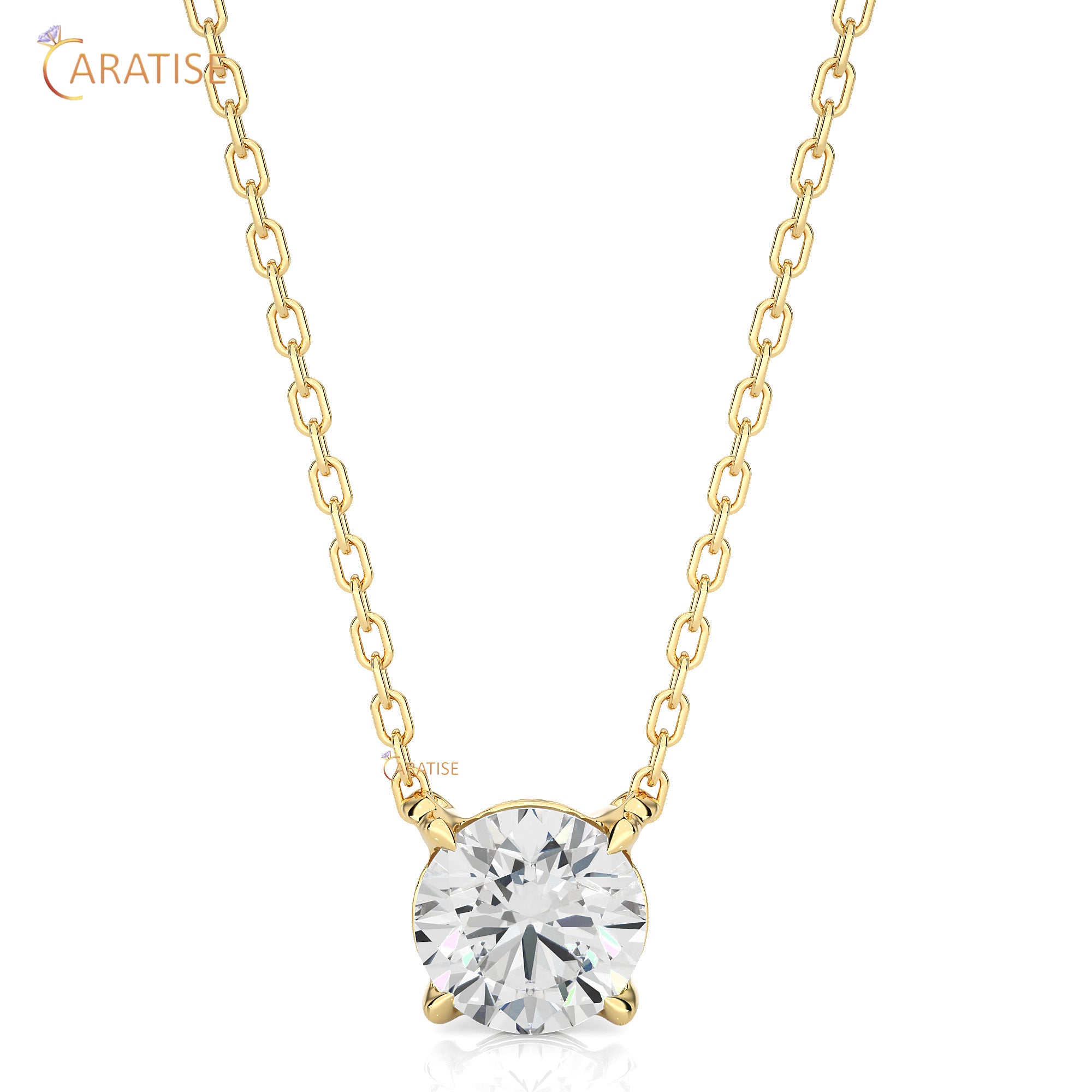 1.03 TDW Round Cut Moissanite Diamond Solitaire Pendant With Chain 925 Silver