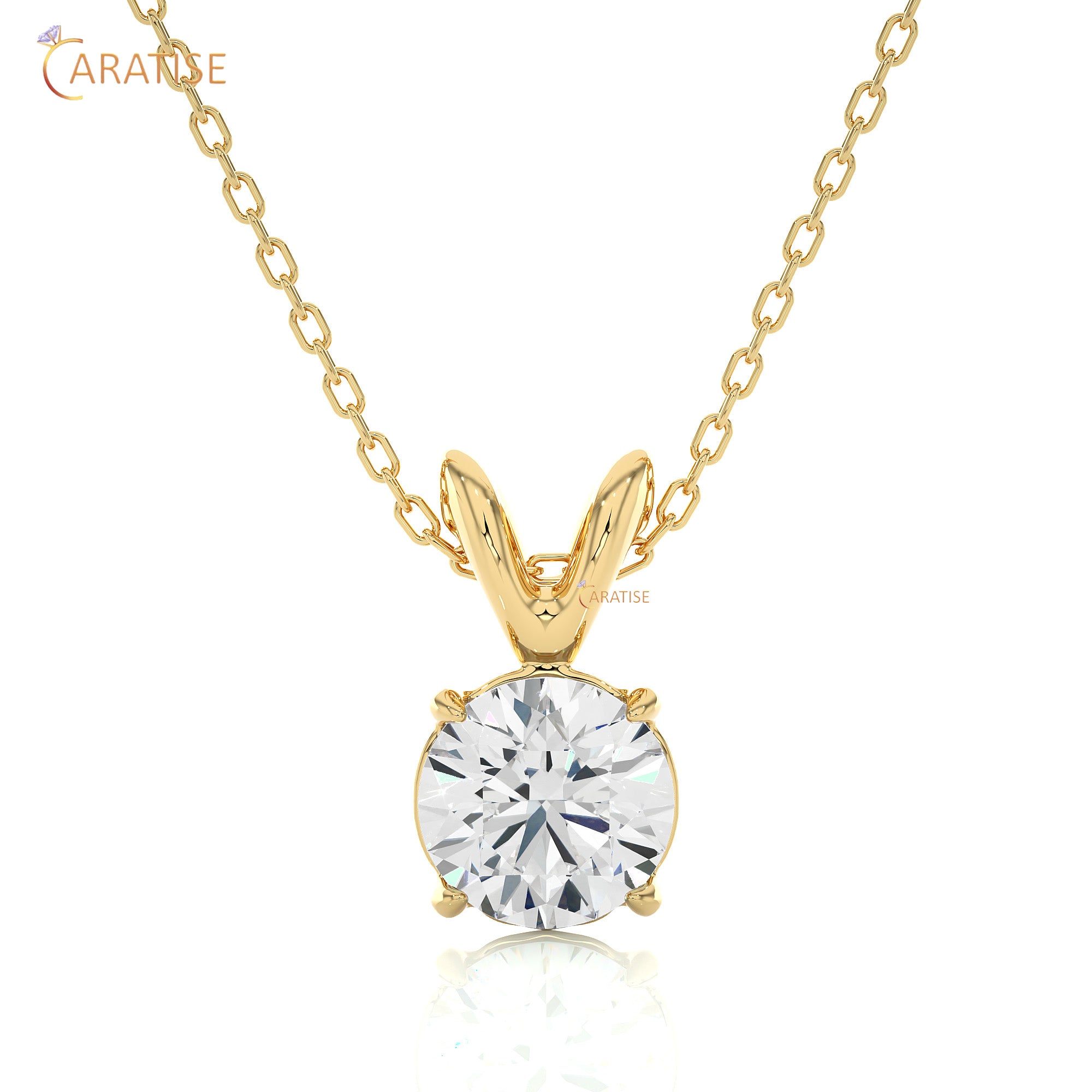 0.59 TDW Round Cut Moissanite Diamond Solitaire Pendant With Chain 925 Silver