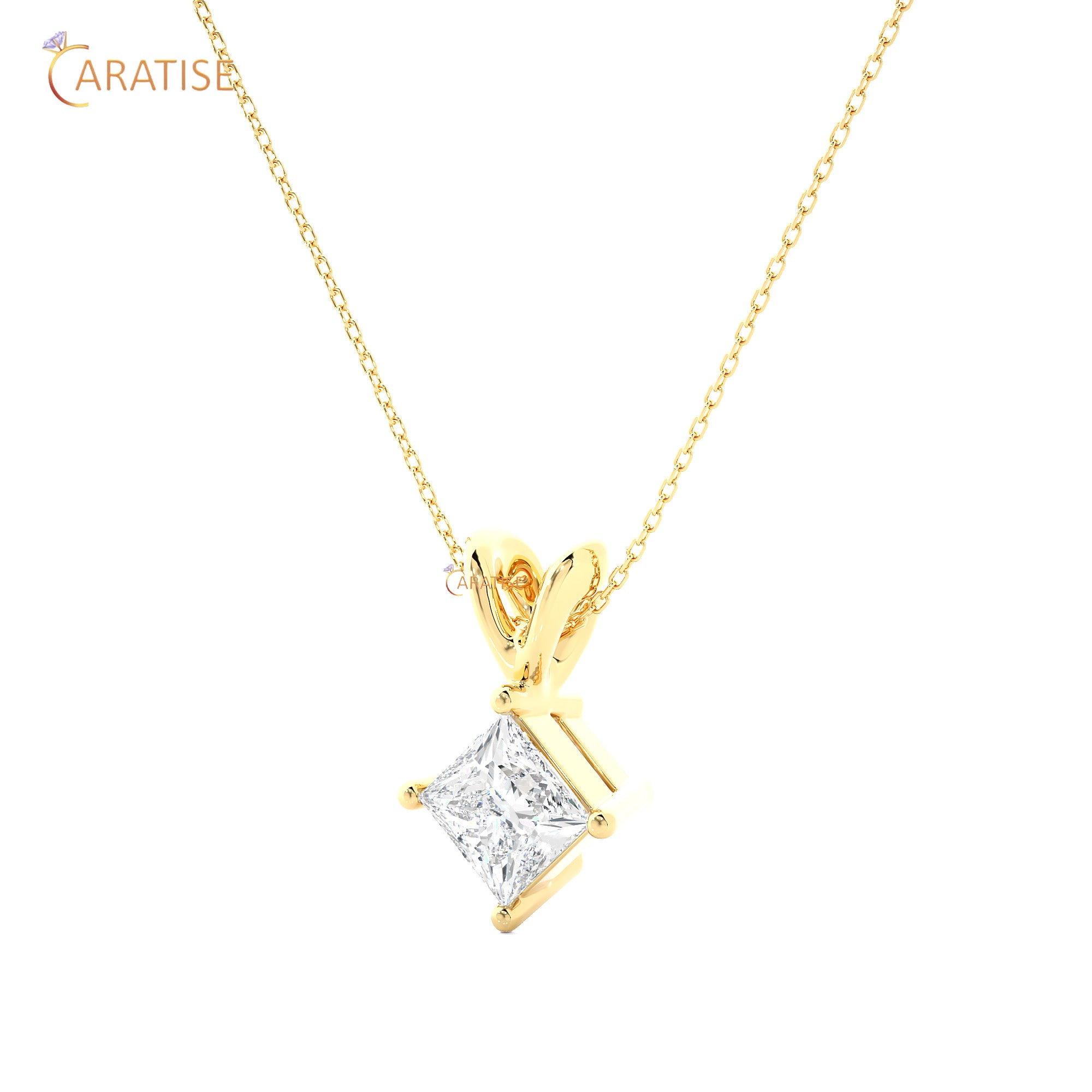 0.50 TDW Princess Cut Moissanite Diamond Solitaire Pendant With Chain 925 Silver