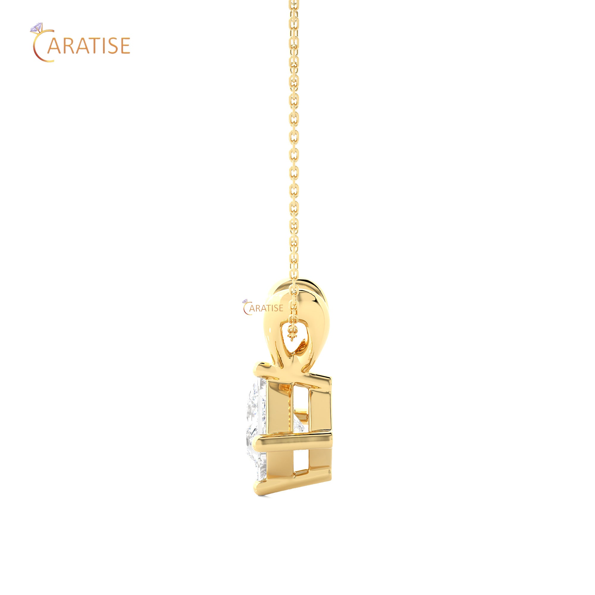 0.50 TDW Princess Cut Moissanite Diamond Solitaire Pendant With Chain 925 Silver