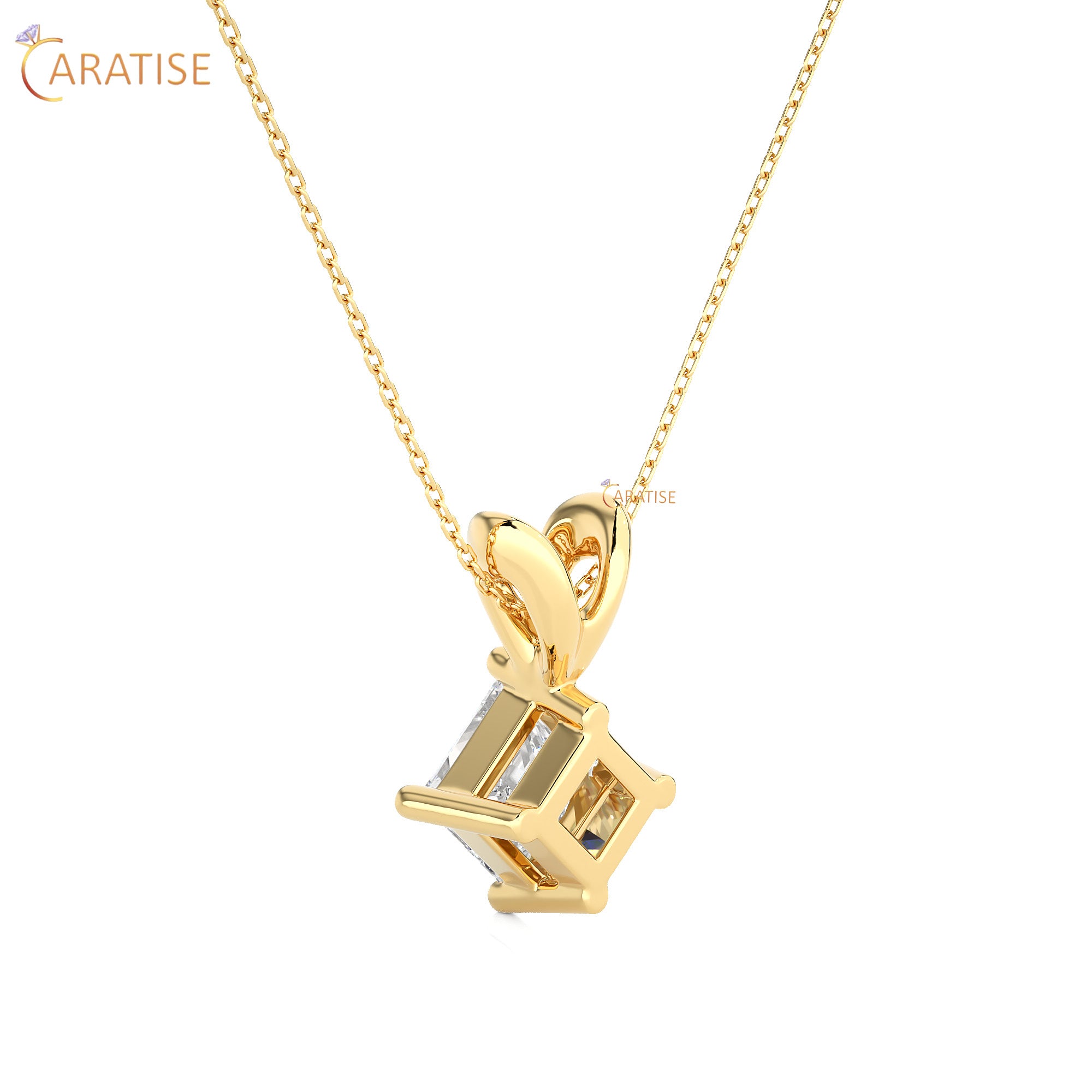 0.50 TDW Princess Cut Moissanite Diamond Solitaire Pendant With Chain 925 Silver