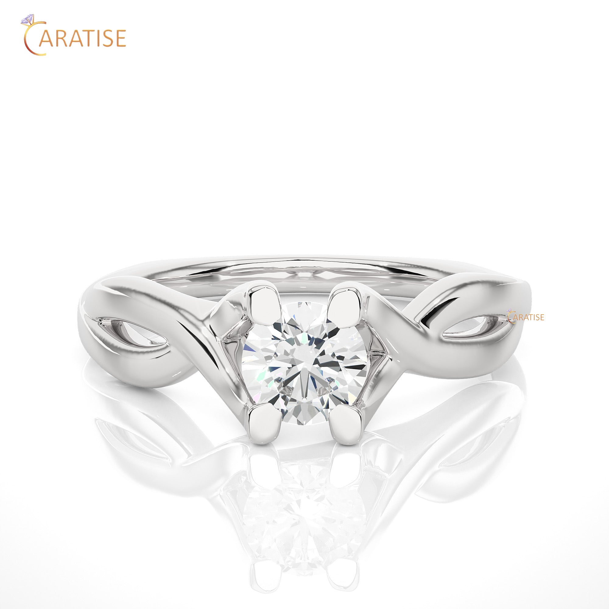 0.47 TDW Round Cut Moissanite Diamond Solitaire Ring 925 Silver