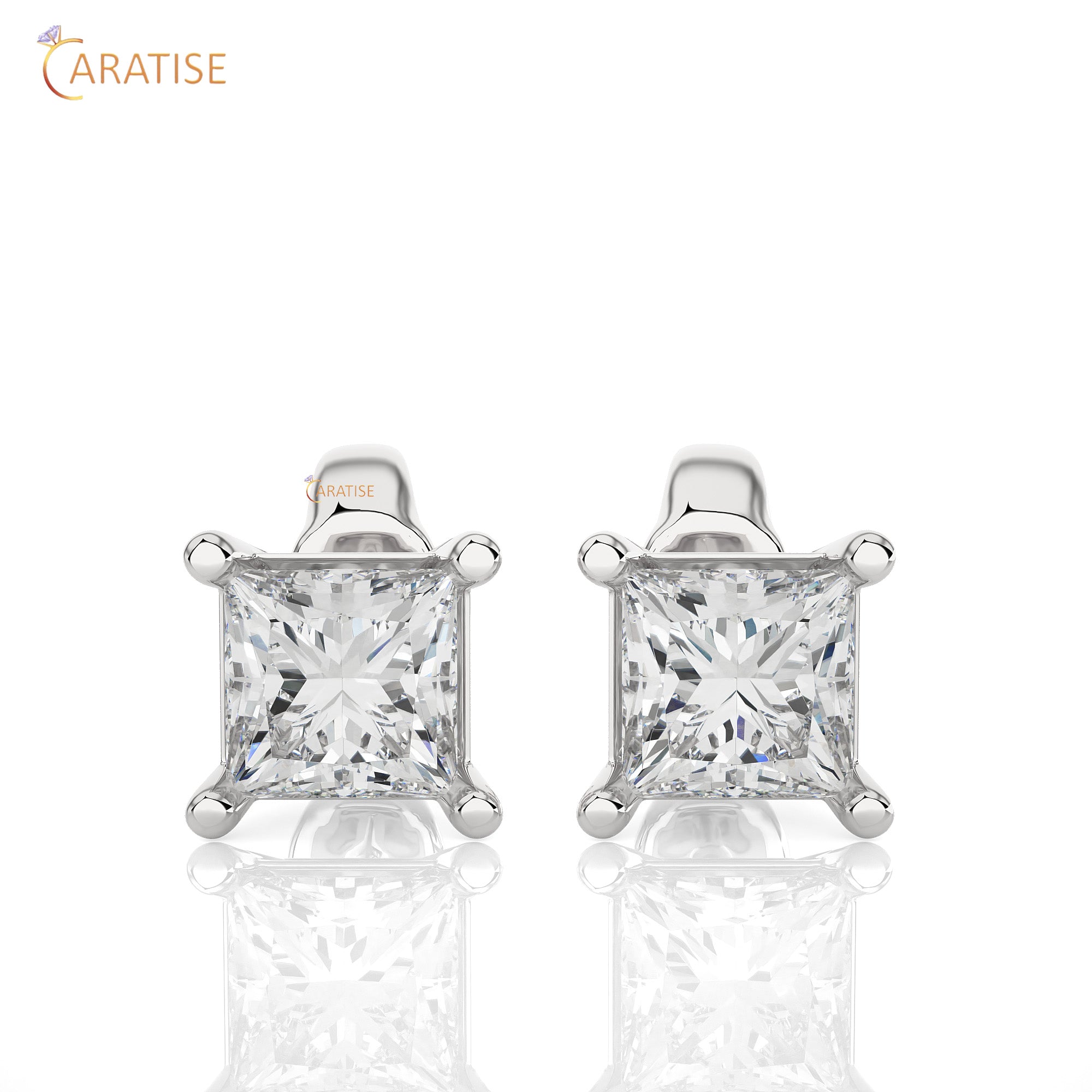 1.00 TDW Princess Cut Moissanite  Diamond Stud Earring
