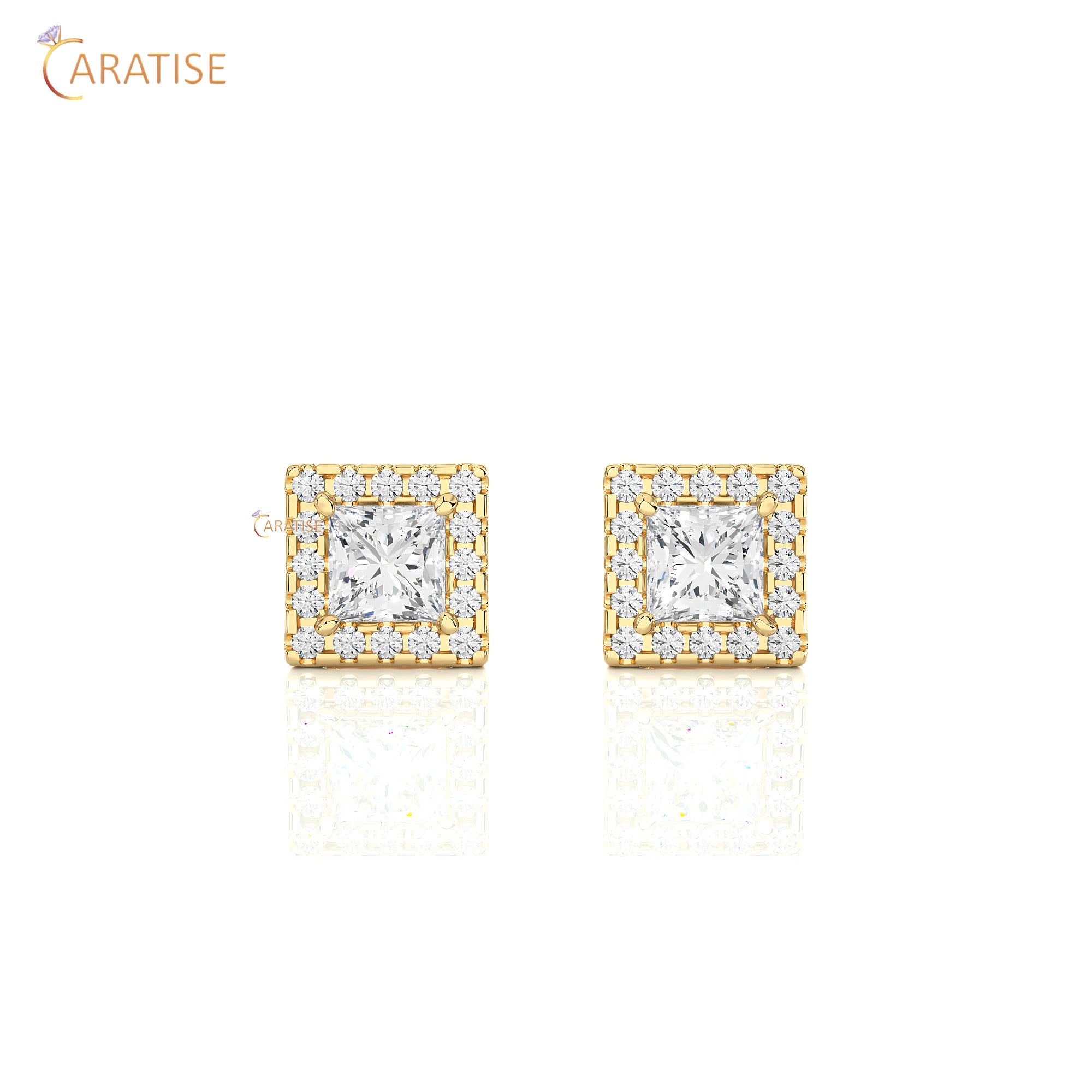 1.54 TDW Round & Princess Cut Moissanite Diamond Stud Earring 925 Silver