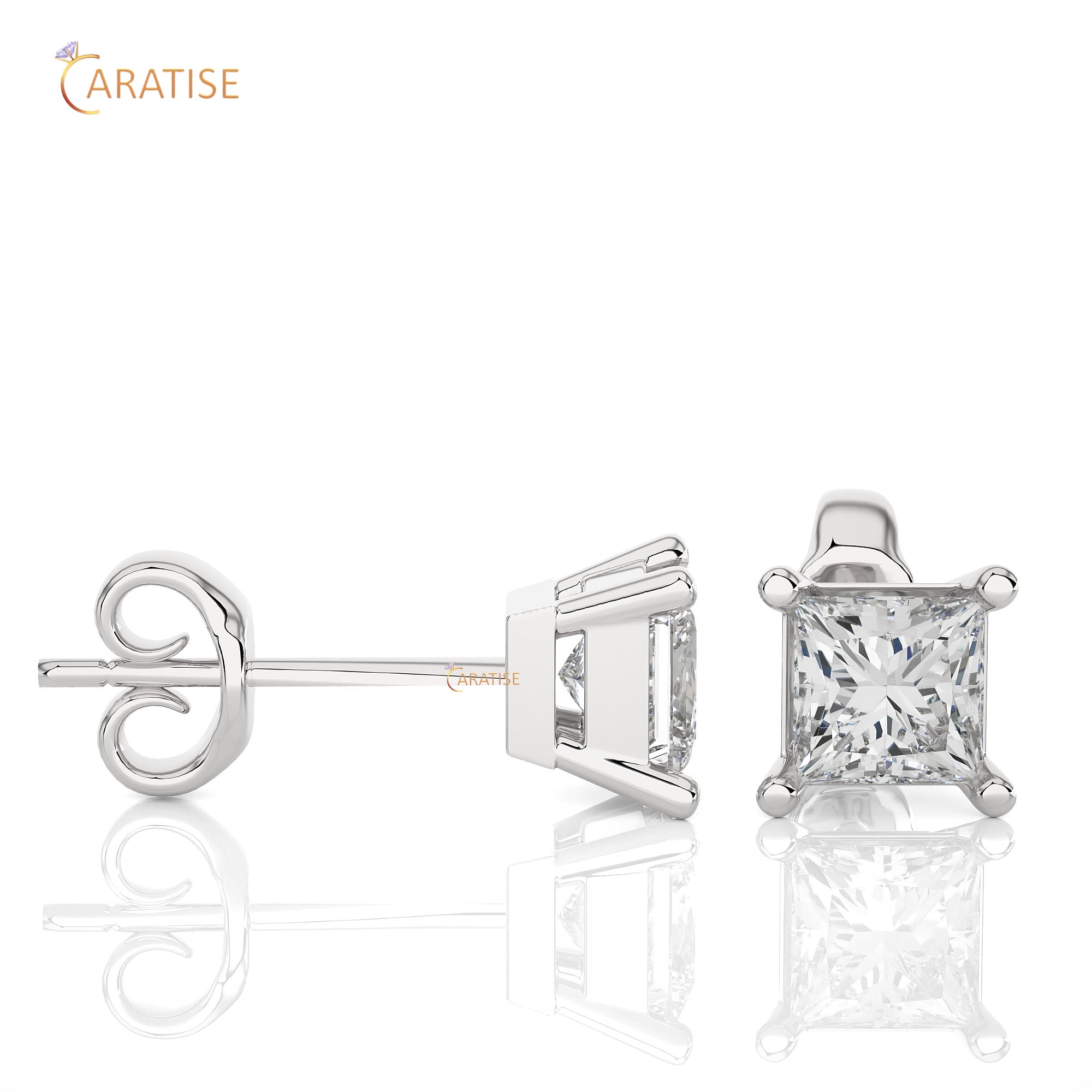 1.00 TDW Princess Cut Moissanite  Diamond Stud Earring
