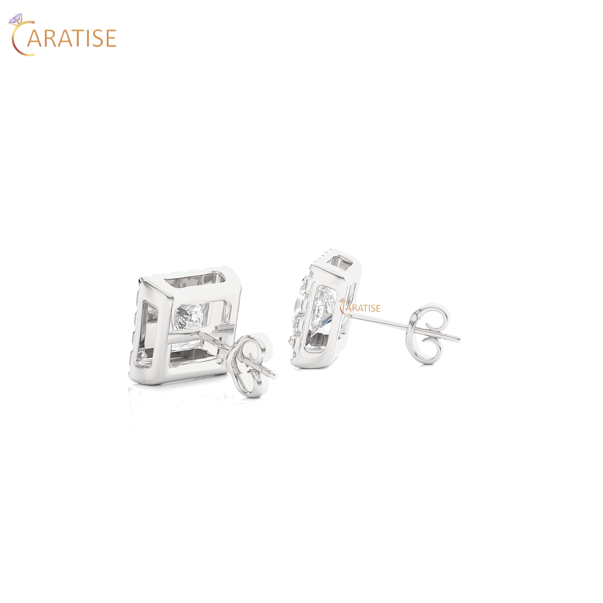 1.54 TDW Round & Princess Cut Moissanite Diamond Stud Earring 925 Silver