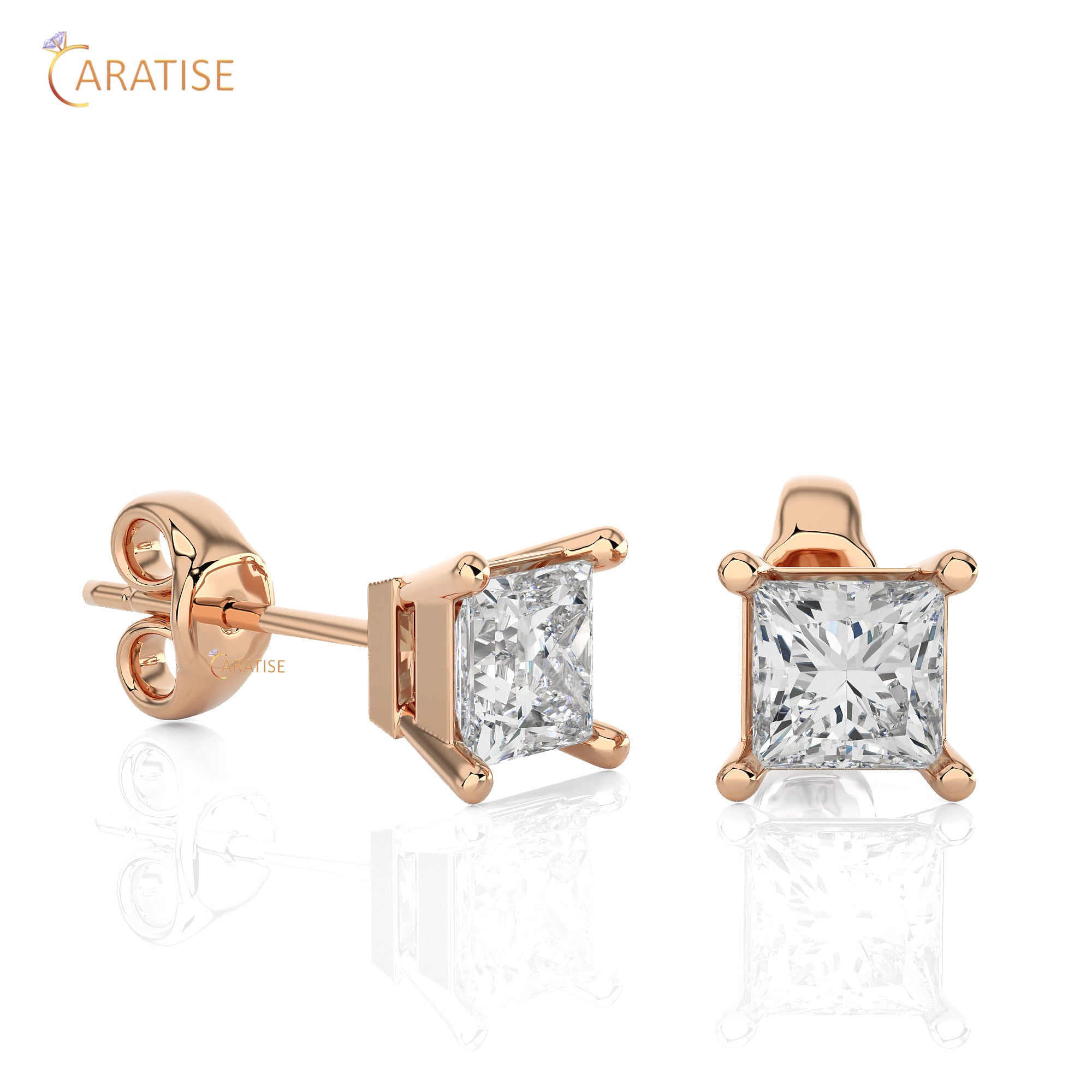 1.00 TDW Princess Cut Moissanite  Diamond Stud Earring