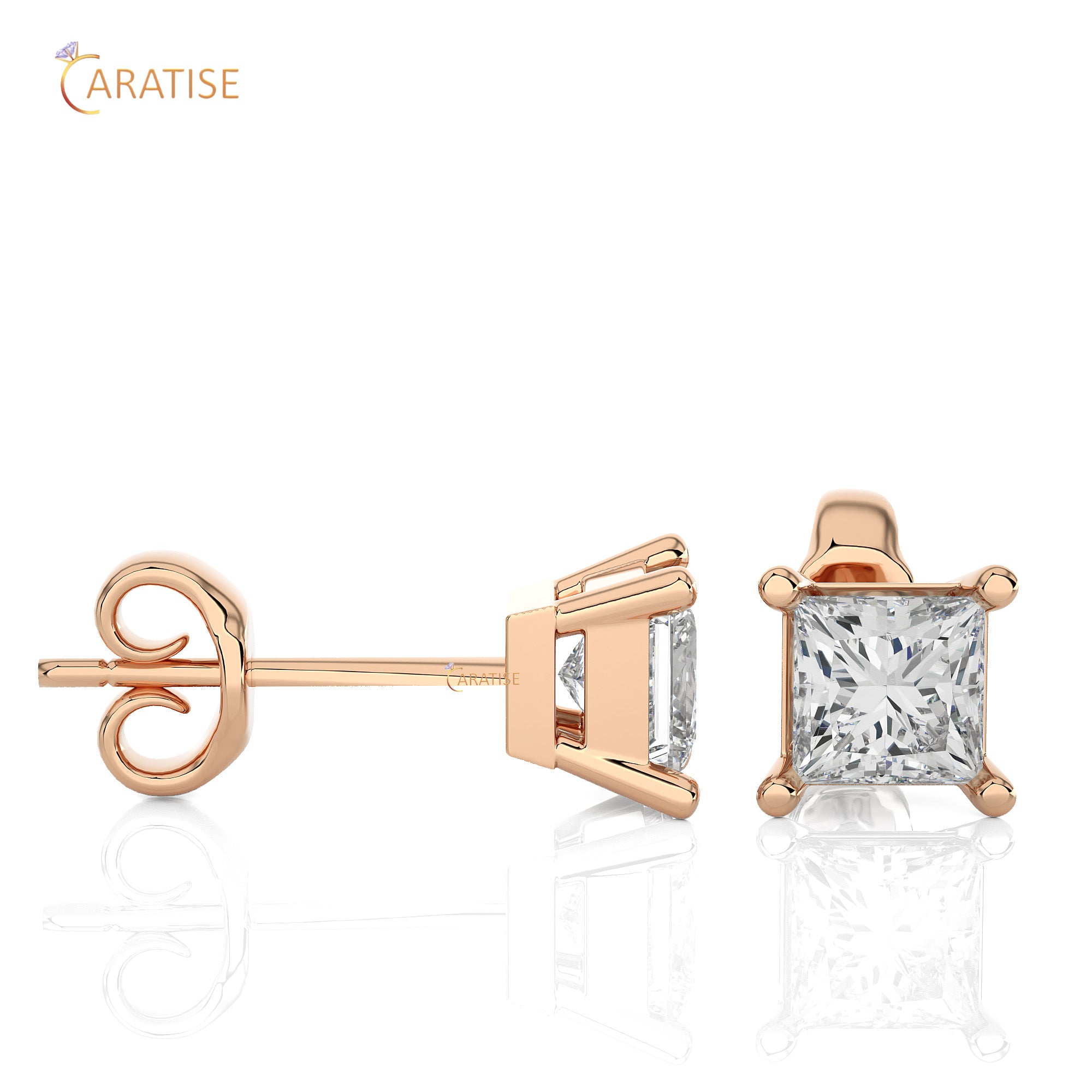 1.00 TDW Princess Cut Moissanite  Diamond Stud Earring