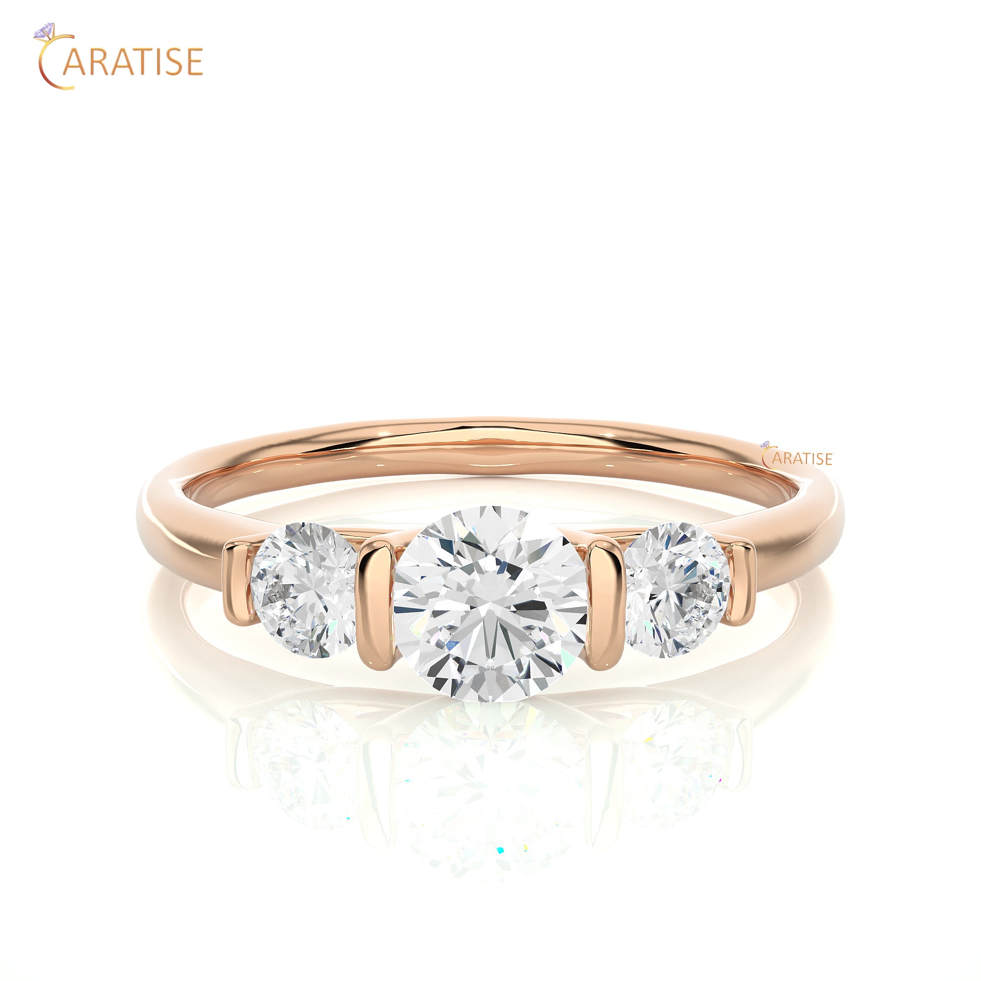 0.88 TDW Round Cut Three Stone Moissanite Diamond Ring 925 Silver