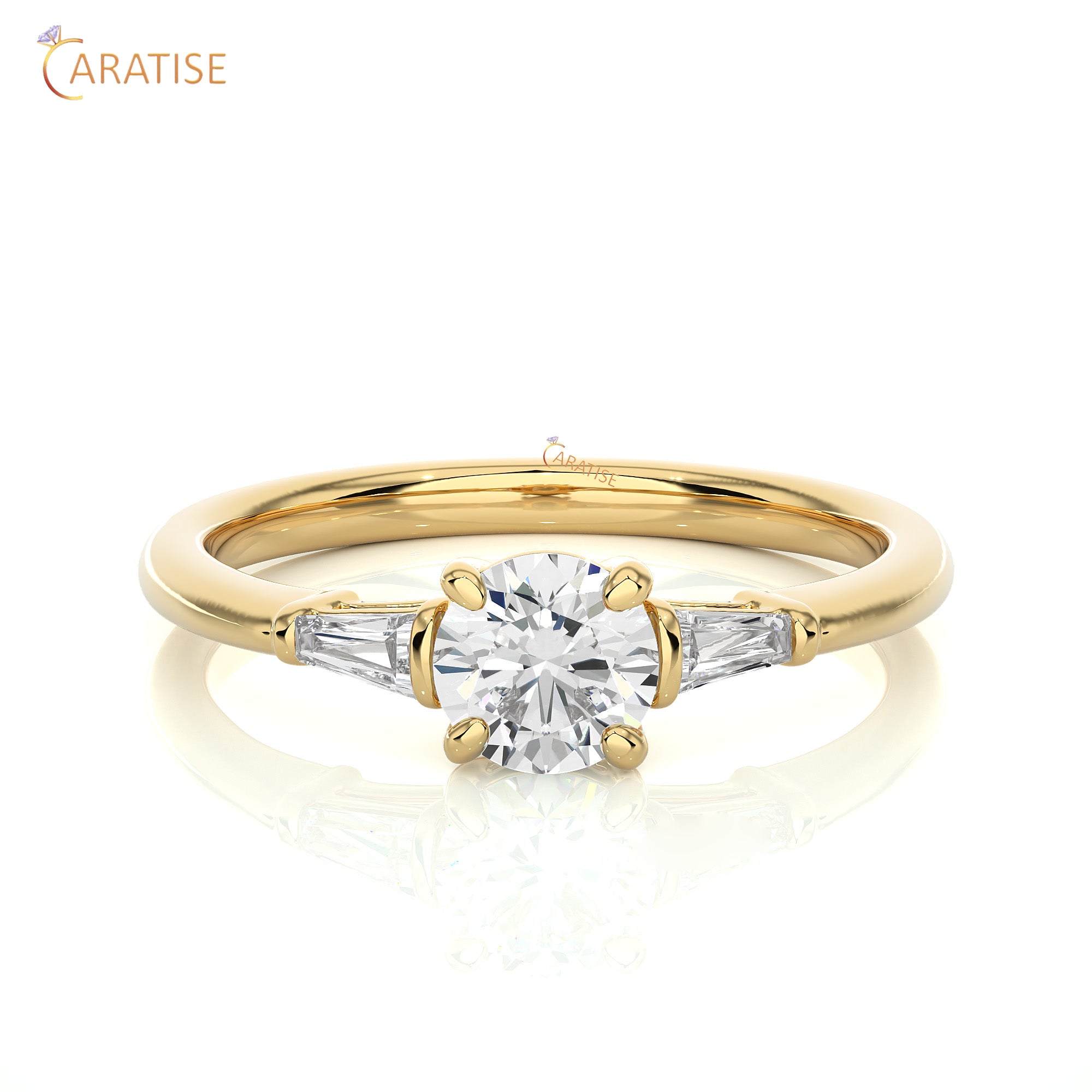 0.93 TDW Round & Baguette Cut Three Stone Moissanite Diamond Ring 925 Silver