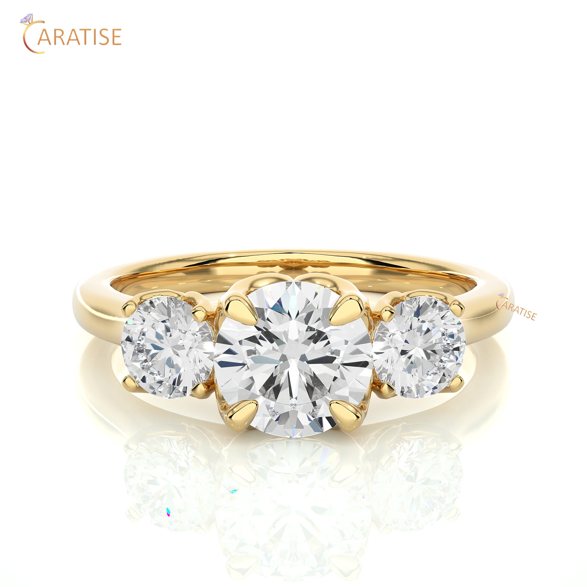 1.62 TDW Round Cut Three Stone Moissanite Diamond Ring 925 Silver