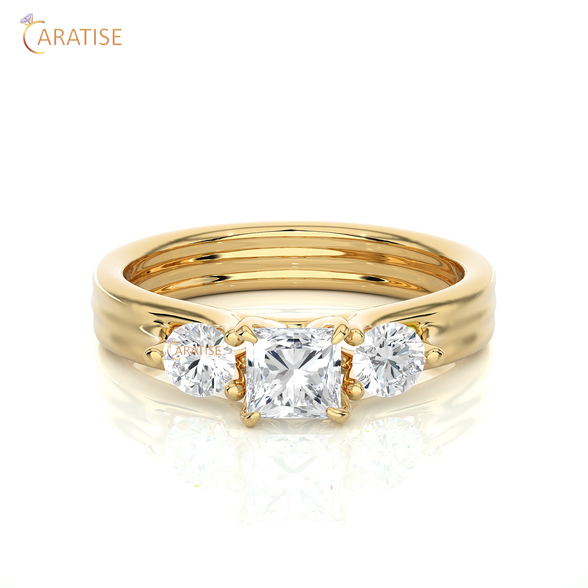 0.96 TDW Round Cut Women's Three Stone Moissanite Diamond Ring 925 Silver