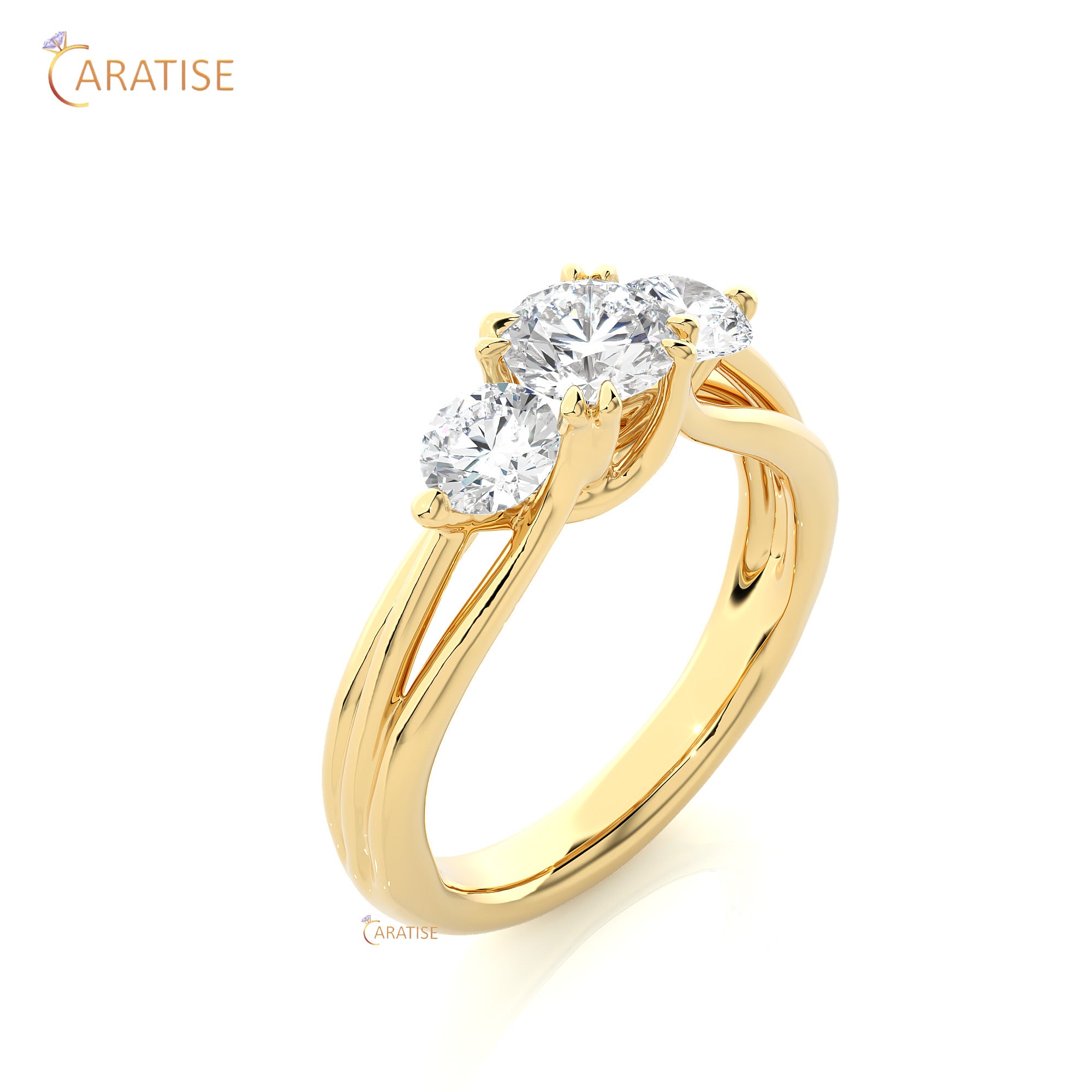 1.39 TDW Round Cut Three Stone Moissanite Diamond Ring 925 Silver