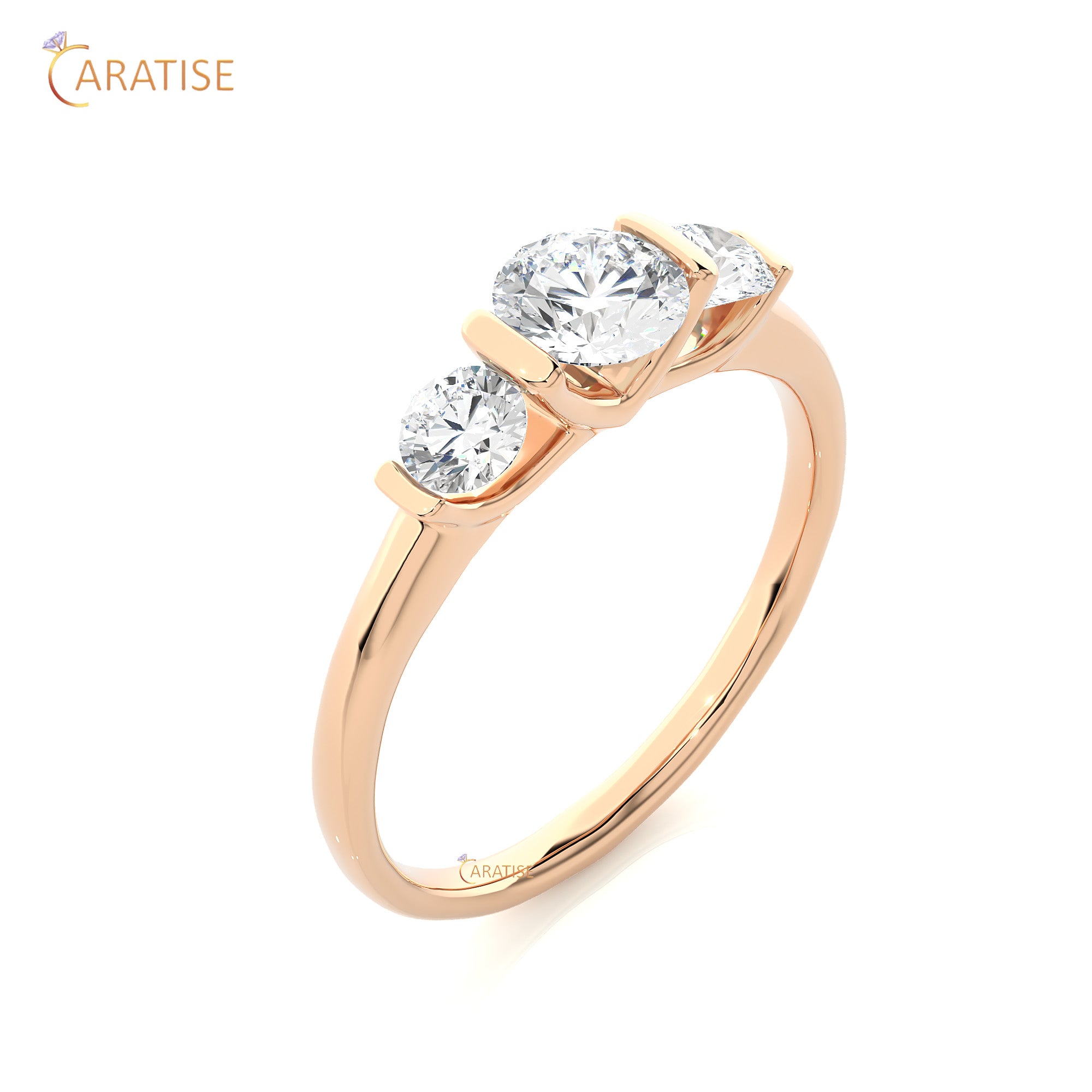 0.88 TDW Round Cut Three Stone Moissanite Diamond Ring 925 Silver