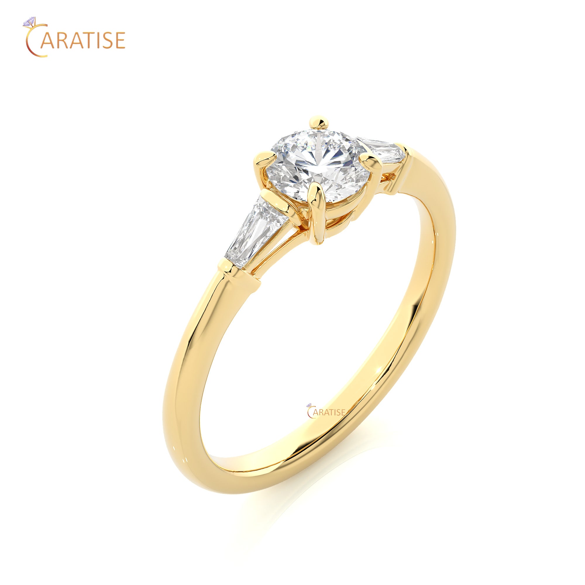 0.93 TDW Round & Baguette Cut Three Stone Moissanite Diamond Ring 925 Silver