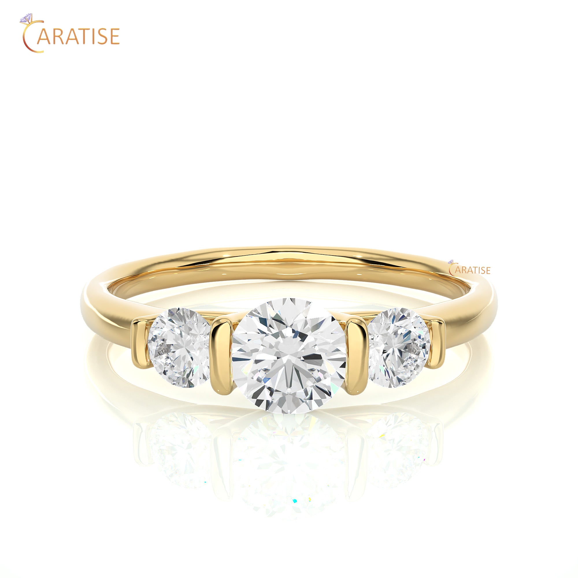 0.88 TDW Round Cut Three Stone Moissanite Diamond Ring 925 Silver